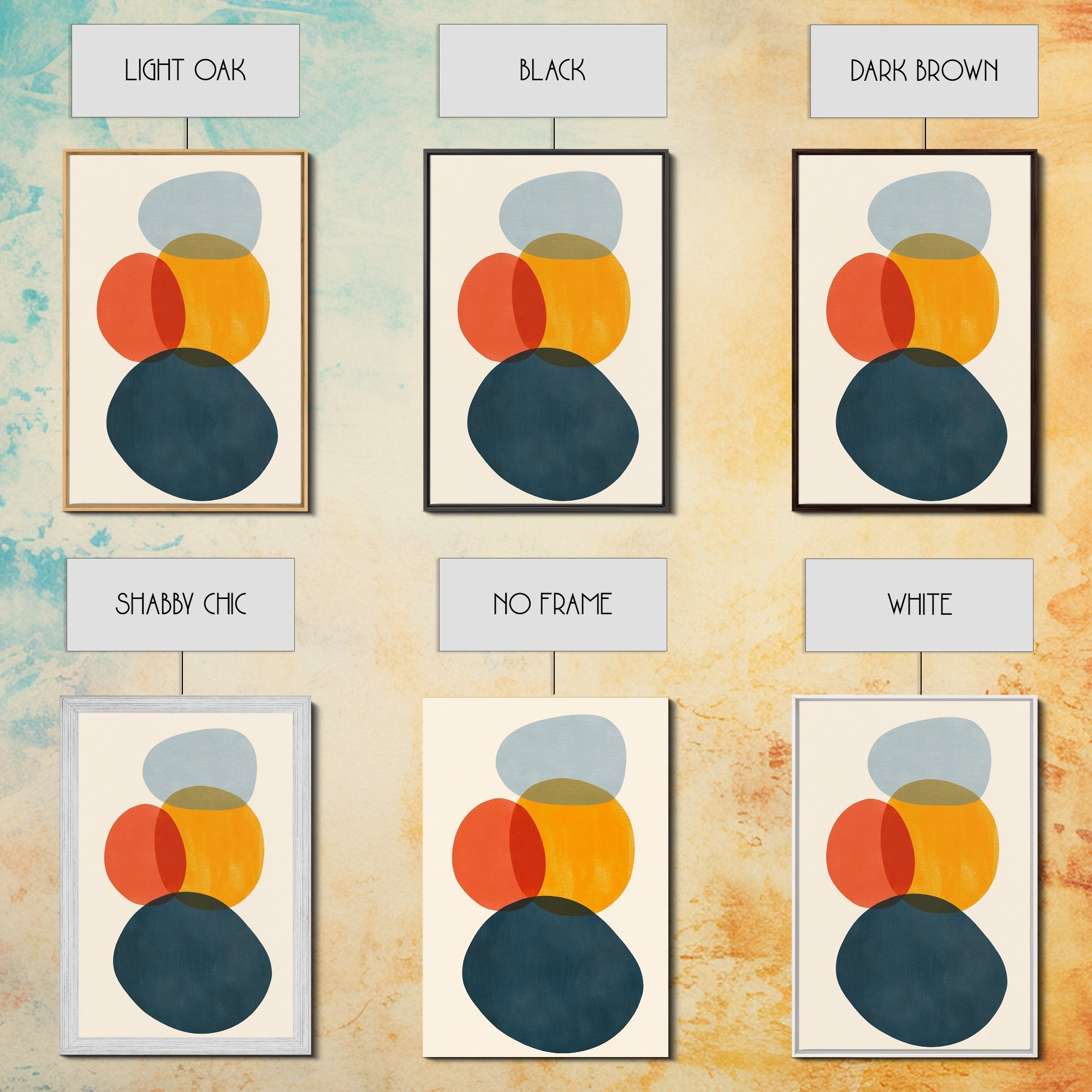 Mid Century Modern Abstract Wall Art Print, White Background Watercolor Spots On Canvas, Canvas Print, Modern Retro Living Room Art