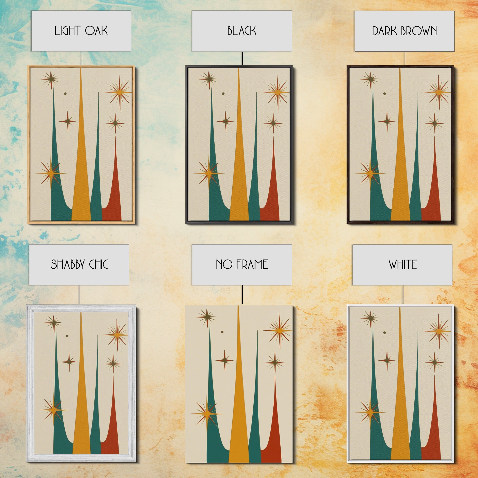 Retro Mid Century Modern Star Burst, 1950s Style Wall Art, Canvas Print, Star Burst Canvas, Retro Home Decor, Starburst Wall Art