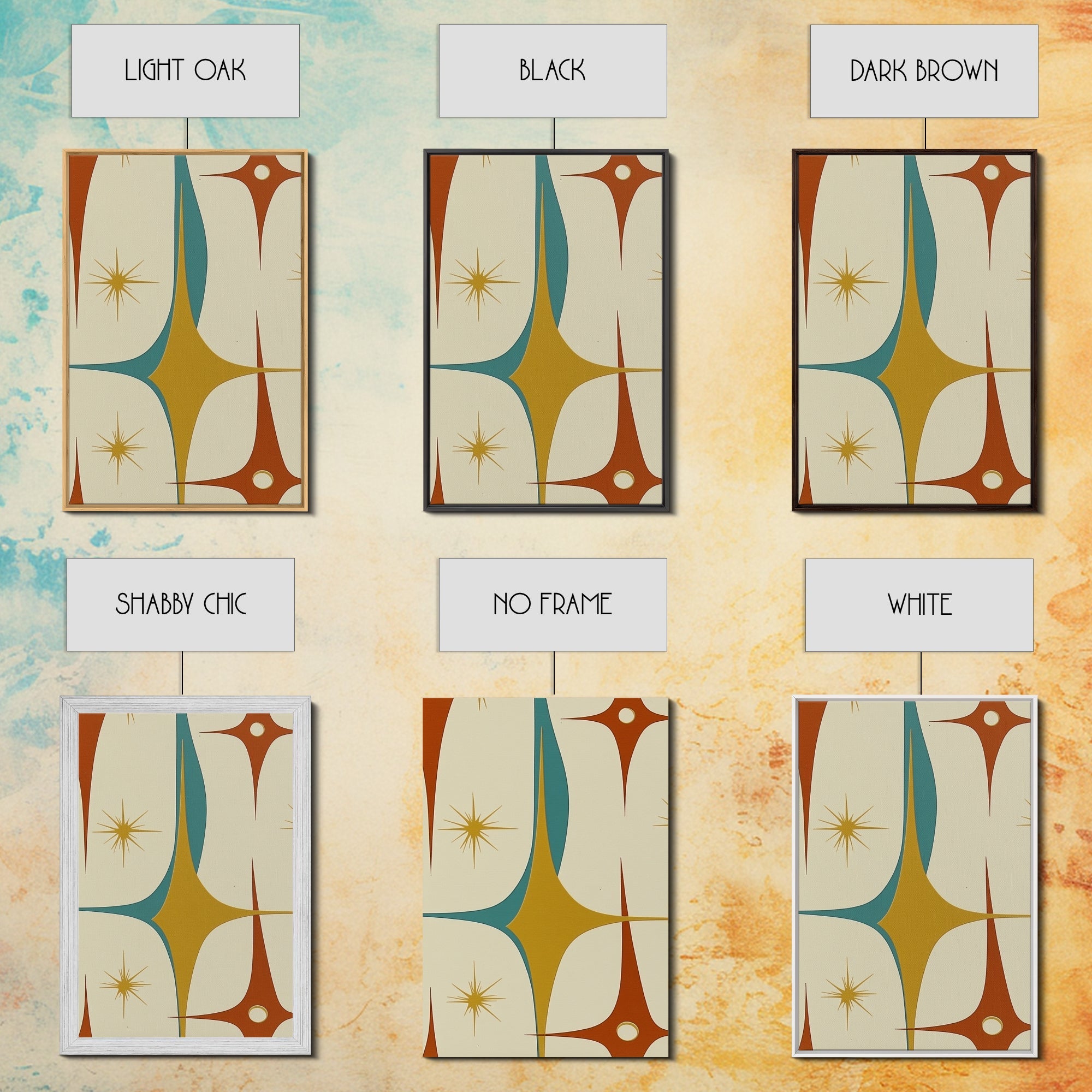 1950s Style Retro Starburst, Pastel Colors, Canvas Print, MCM Wall Art Home Decor