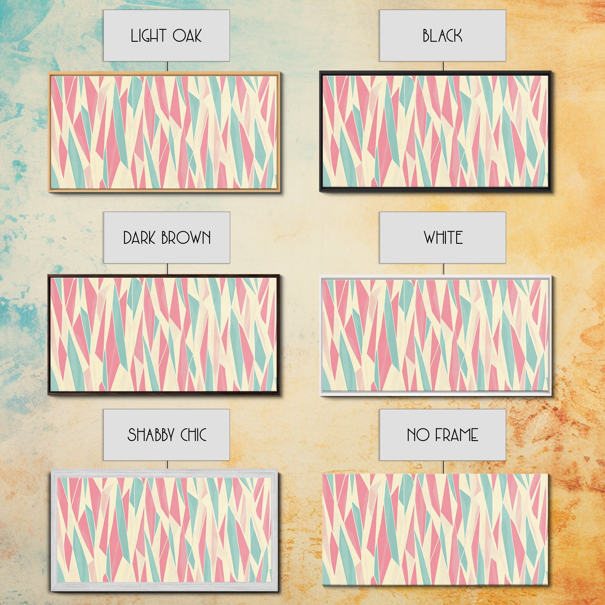 Pastel Mid-Century Modern Art - Retro Geometric Wall Art - Framed Canvas Print - Modern Abstract Painting - Bold Bright Colors