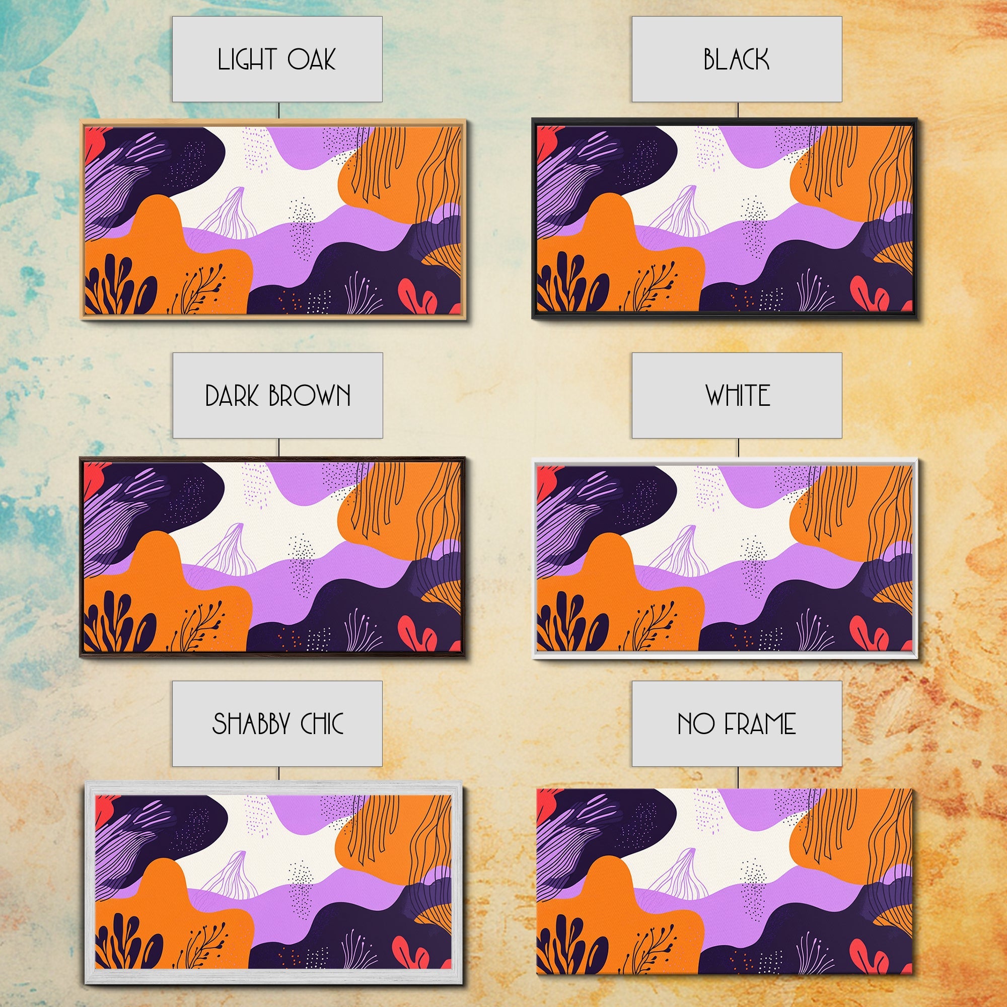 Purple And Orange Preppy Wall Art Framed Canvas Print, Retro 90s Style Wall Art