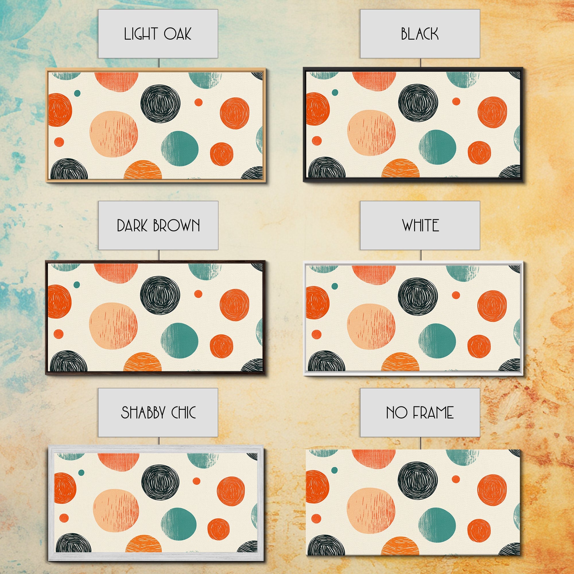 Mid-Century Modern Dots Framed Canvas Print, Preppy Home Decor, Retro 90s Style Wall Art