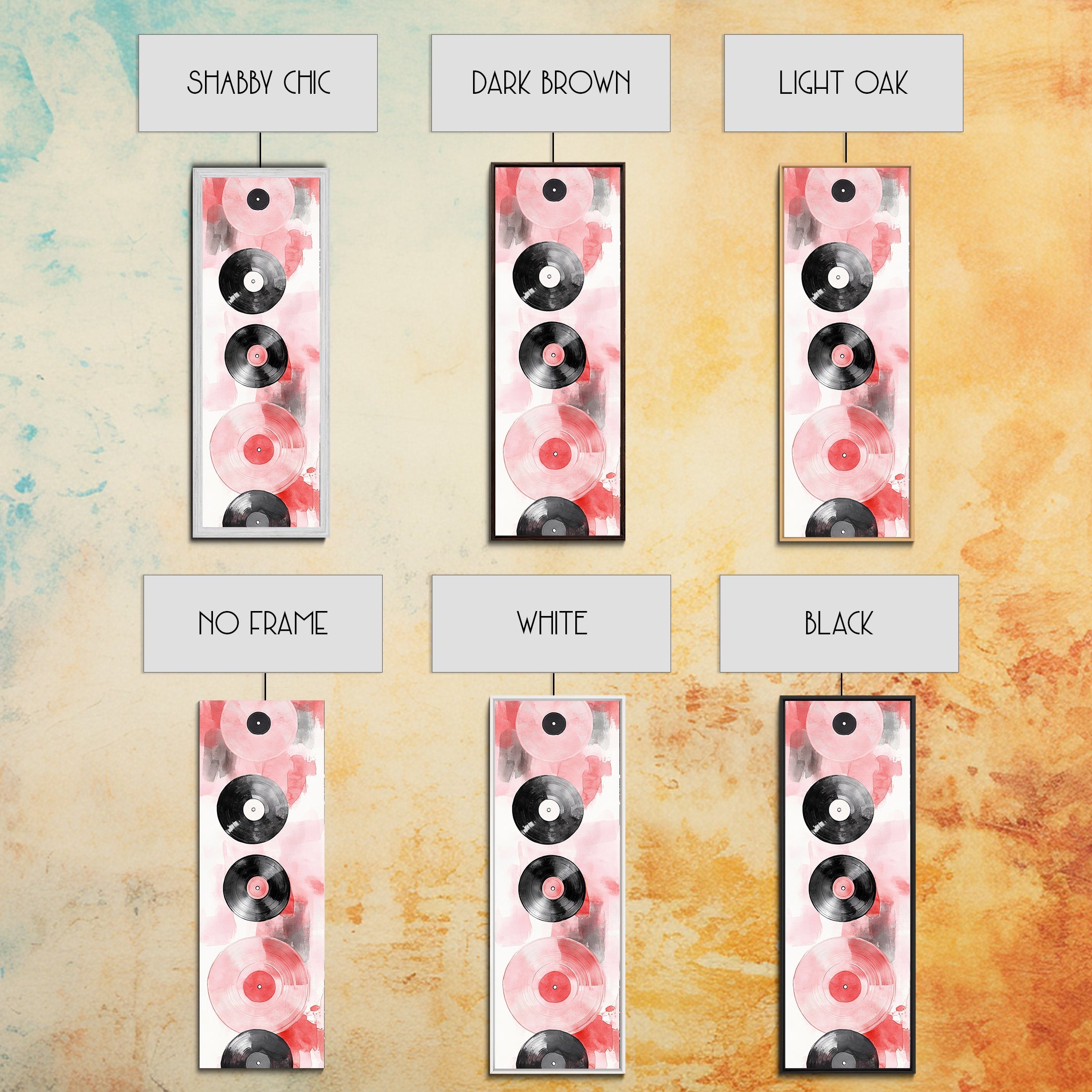 Abstract Vinyl Records Canvas Print, Retro Music Lover Wall Art, Light Pink Minimalist Art, Vertical Skinny Living Room Decor