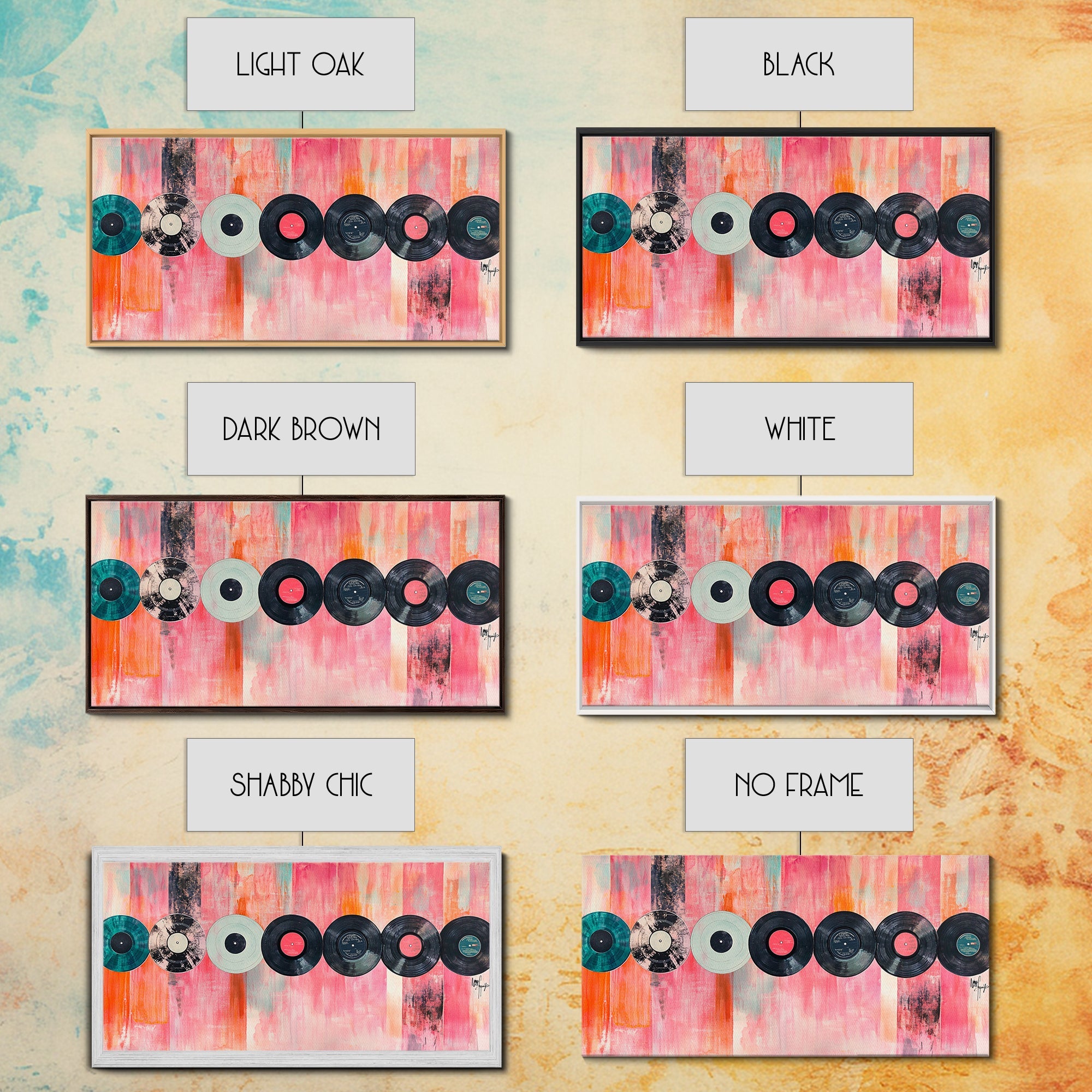 Vinyl Record Wall Art Framed Canvas Print, Pink Orange Abstract Music Art, Retro Living Room Art Minimalist Gift Idea Her