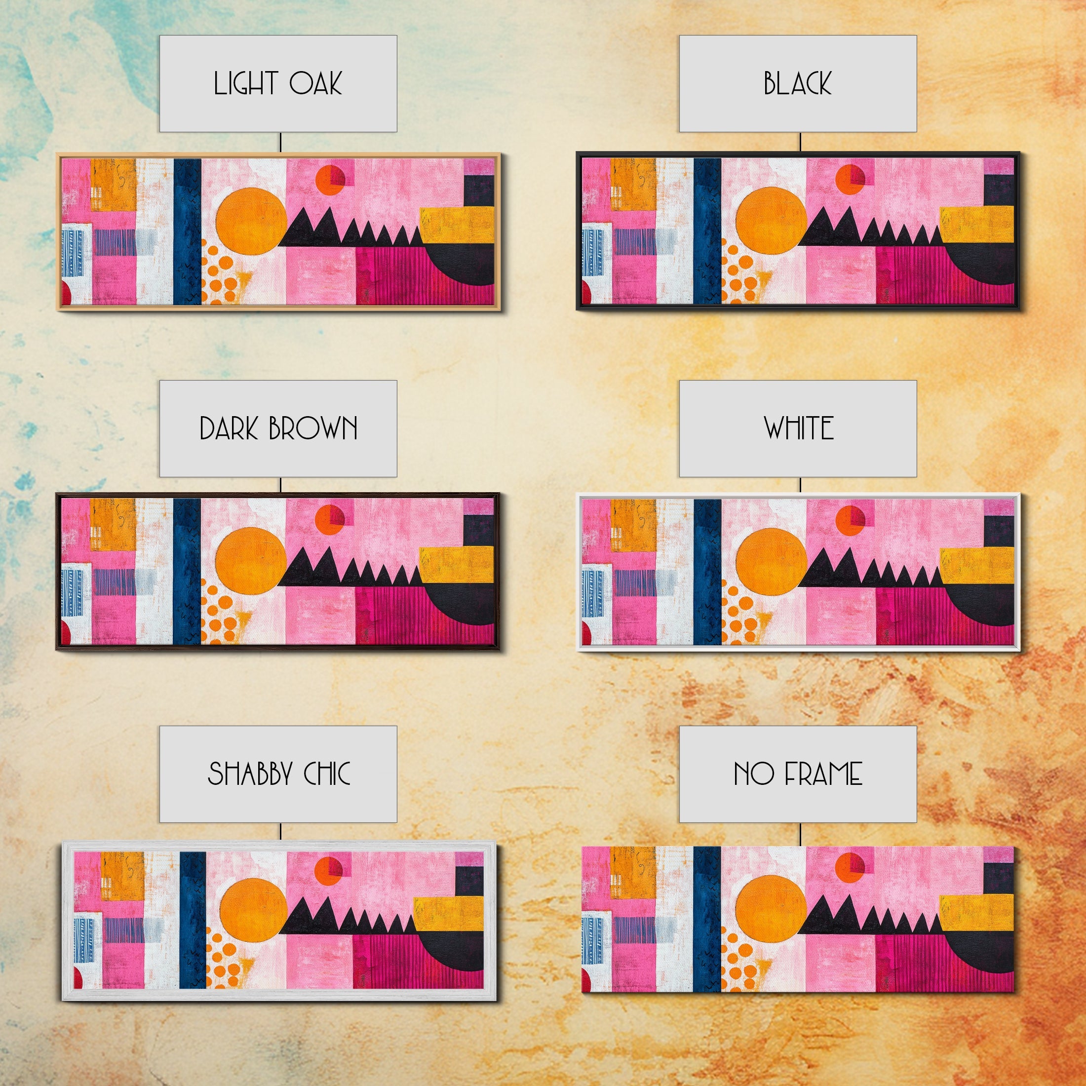 Modern Abstract Canvas Print Pink Orange Wall Art Geometric Whimsical Design Minimalist Art Above Sofa Extra Wide Unique Decor