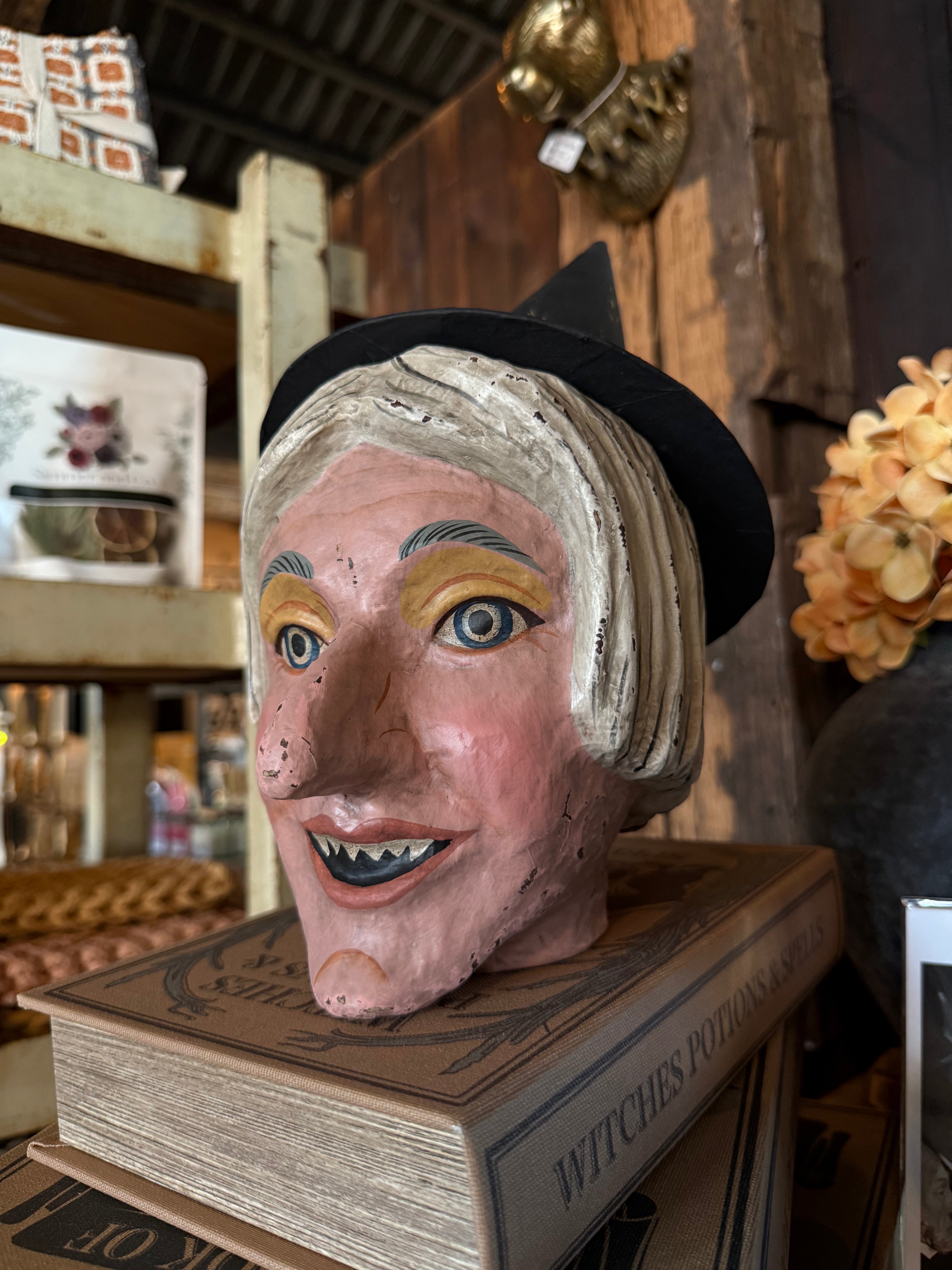 Retro Halloween Hag Paper Mache Witch