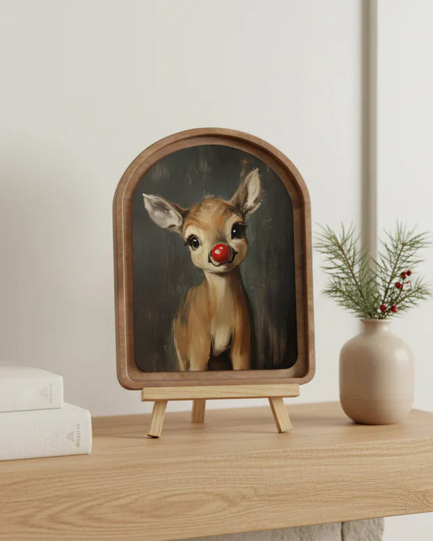 Rudolph Reindeer Arch Top Framed Canvas Artwork