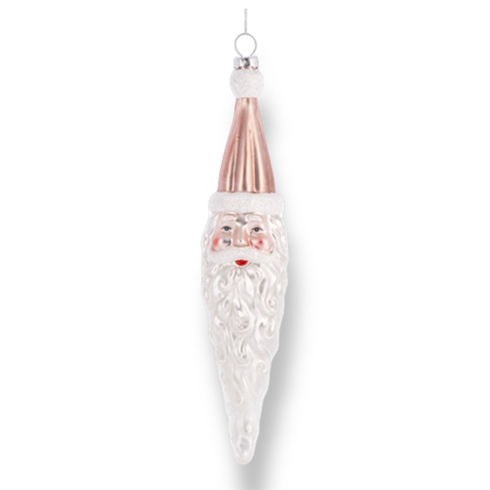 Santa Icicle Blown Glass Ornament PINK