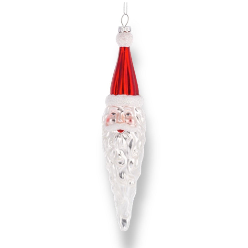 Santa Icicle Blown Glass Ornament RED