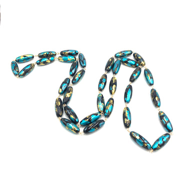 Teal & Gold Oval Painter Opera Necklace