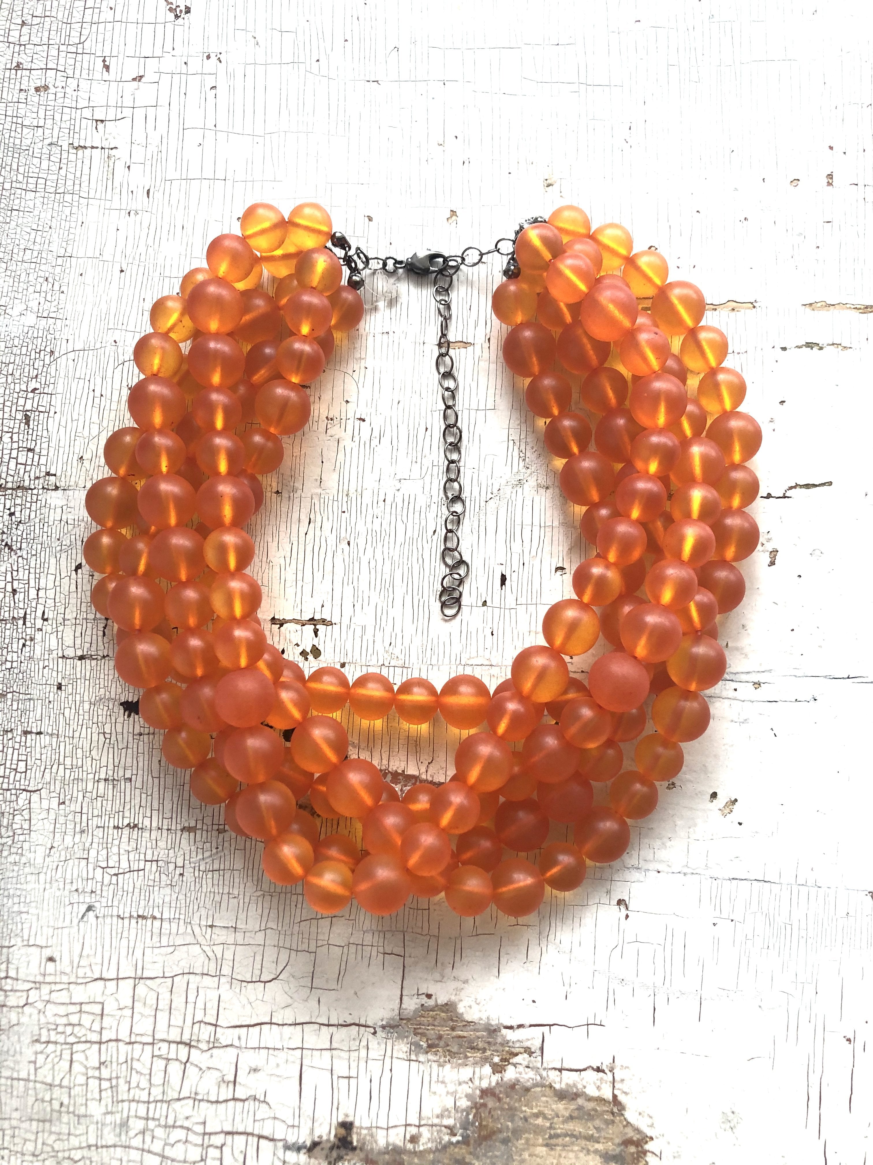Orange Frosted Lucite Beaded Sylvie Statement Necklace