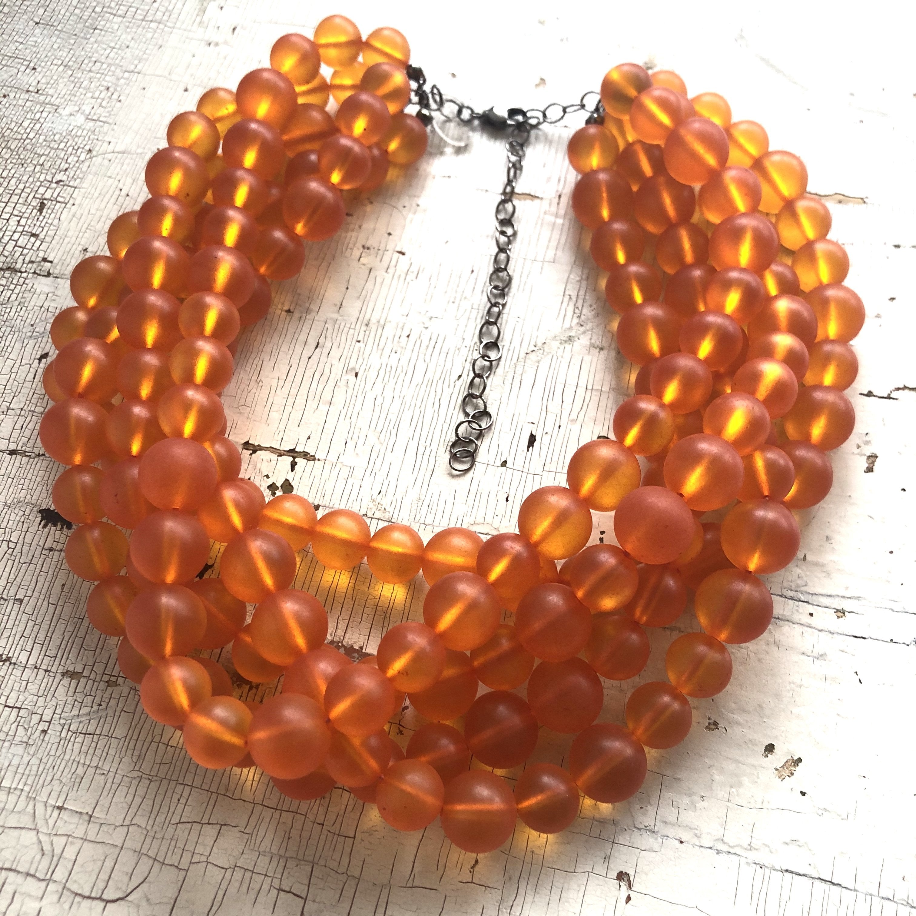 Orange Frosted Lucite Beaded Sylvie Statement Necklace