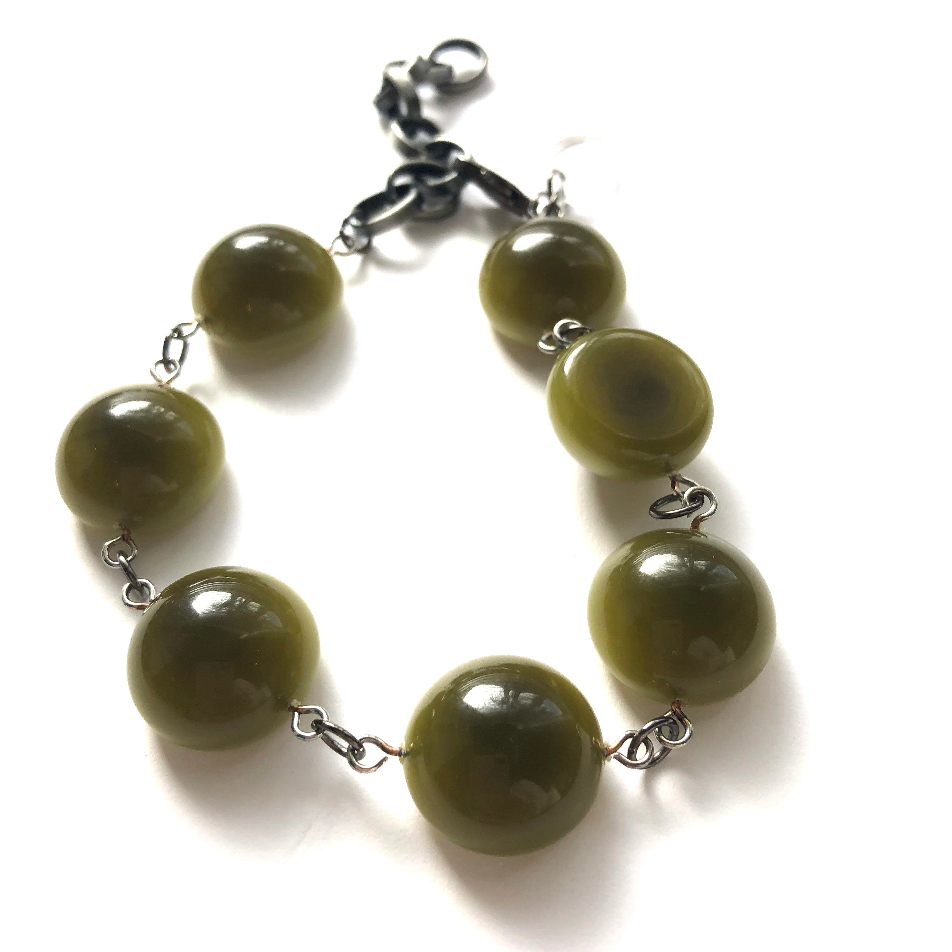 Olive Green Moonglow Disc Stations Bracelet