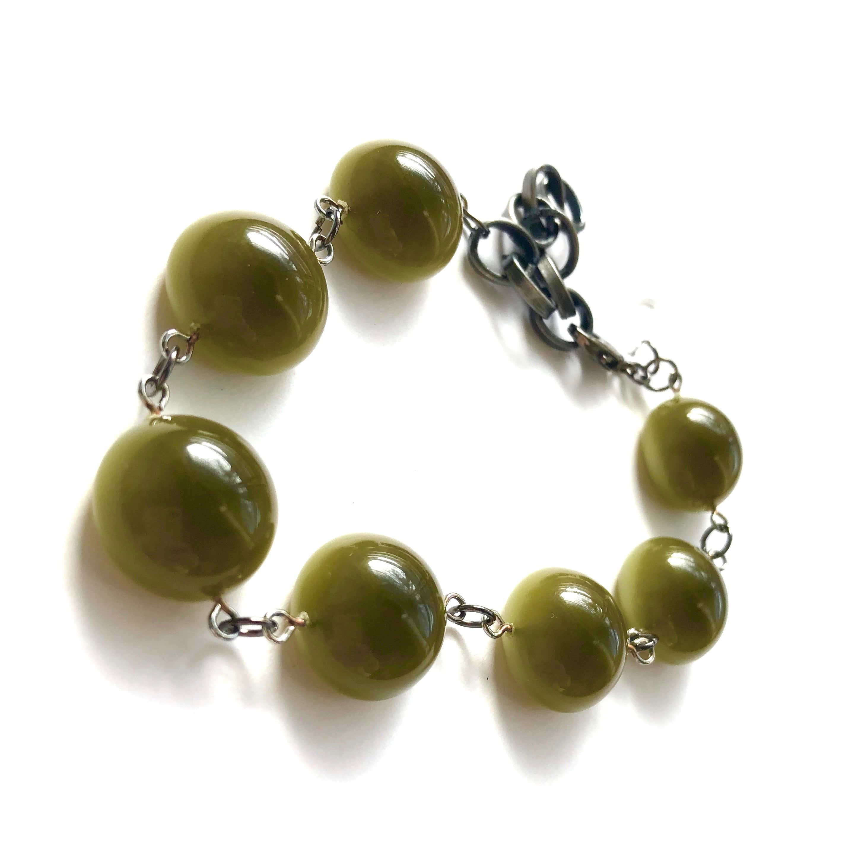 Olive Green Moonglow Disc Stations Bracelet