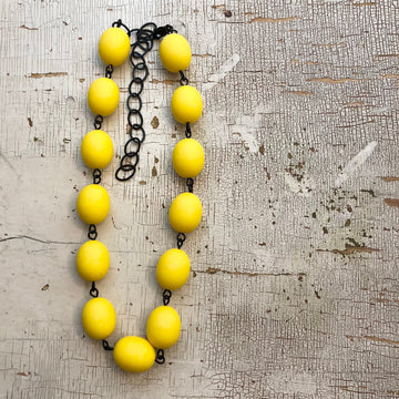 Yellow Matte Oval Beaded Amelia Necklace