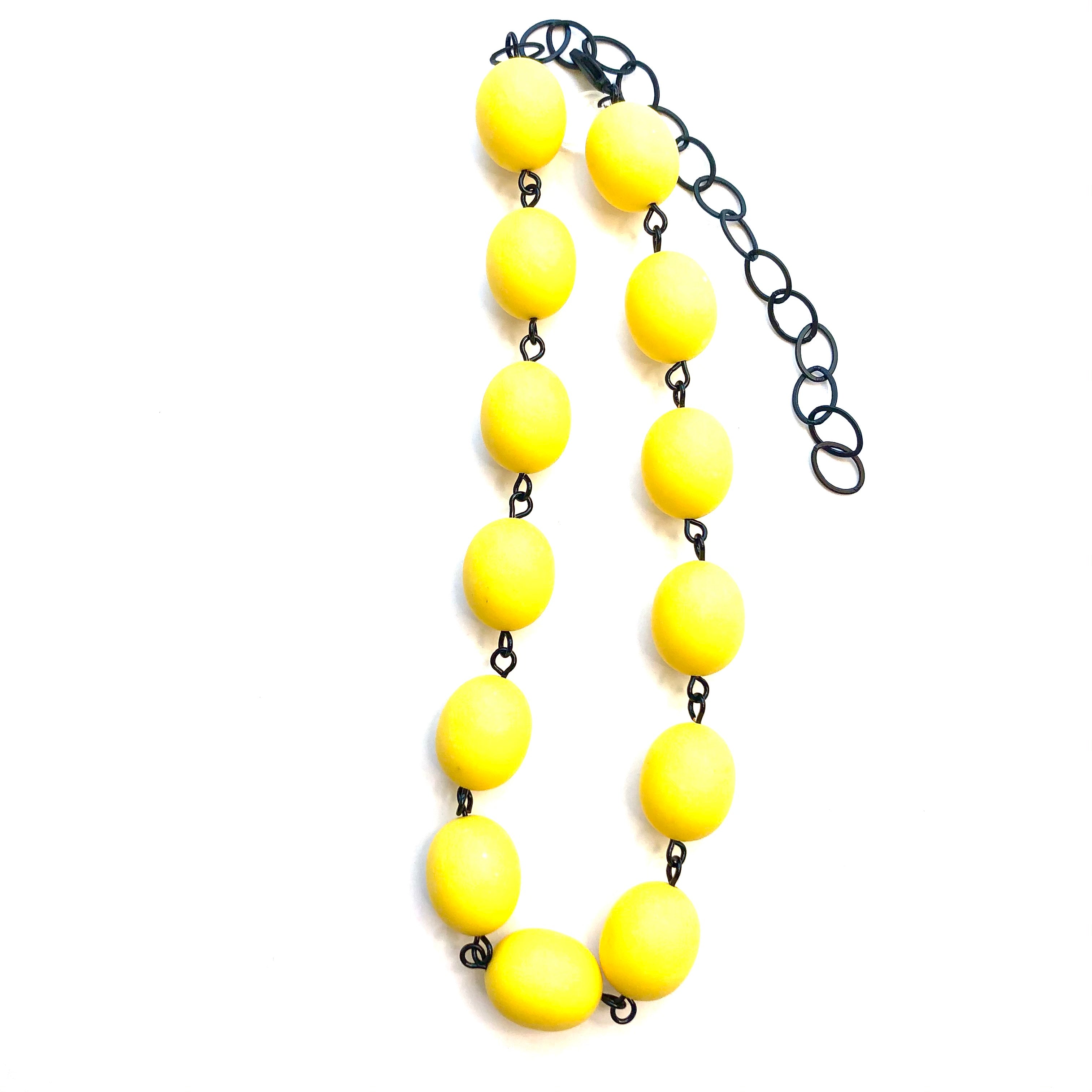 Yellow Matte Oval Beaded Amelia Necklace