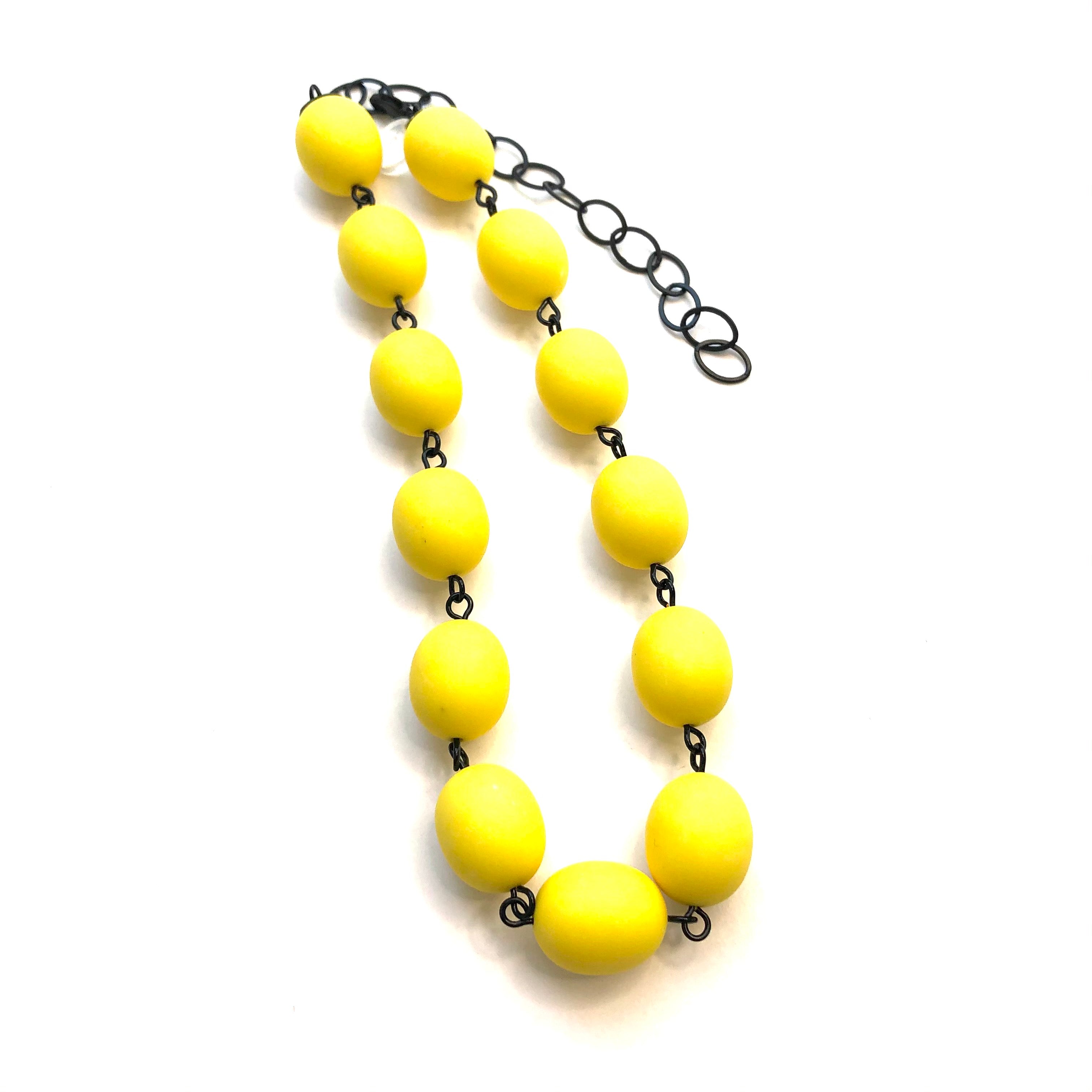Yellow Matte Oval Beaded Amelia Necklace