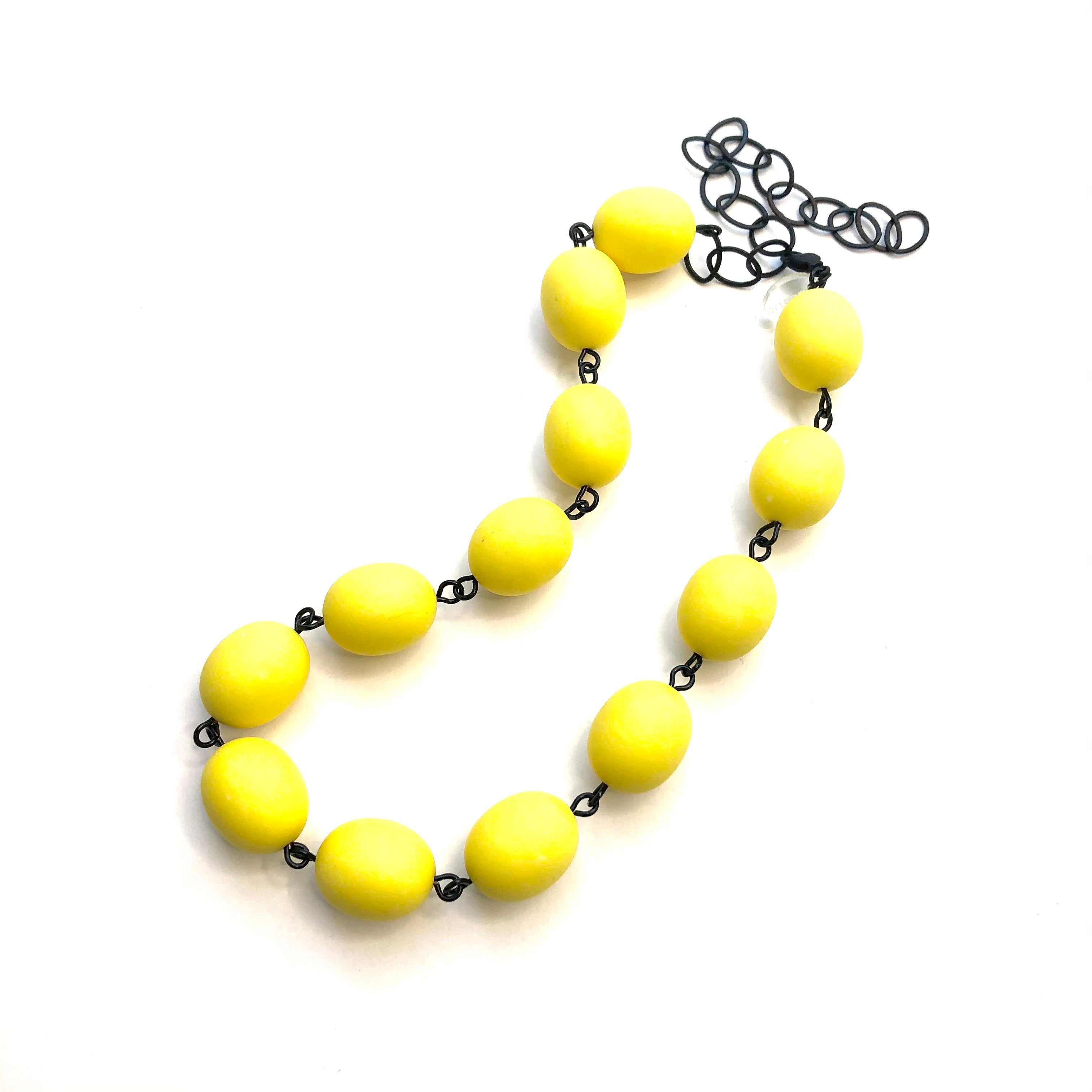 Yellow Matte Oval Beaded Amelia Necklace