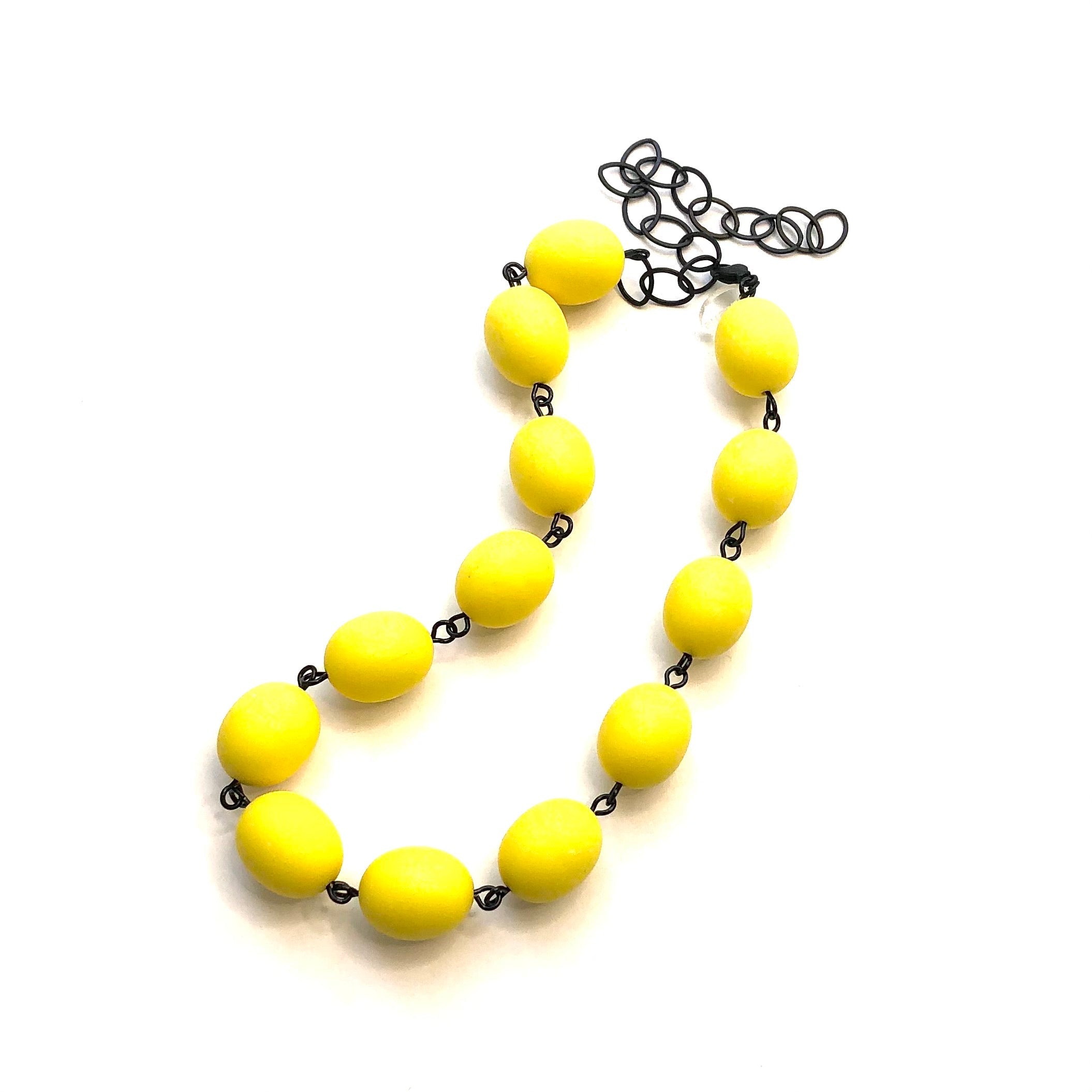 Yellow Matte Oval Beaded Amelia Necklace