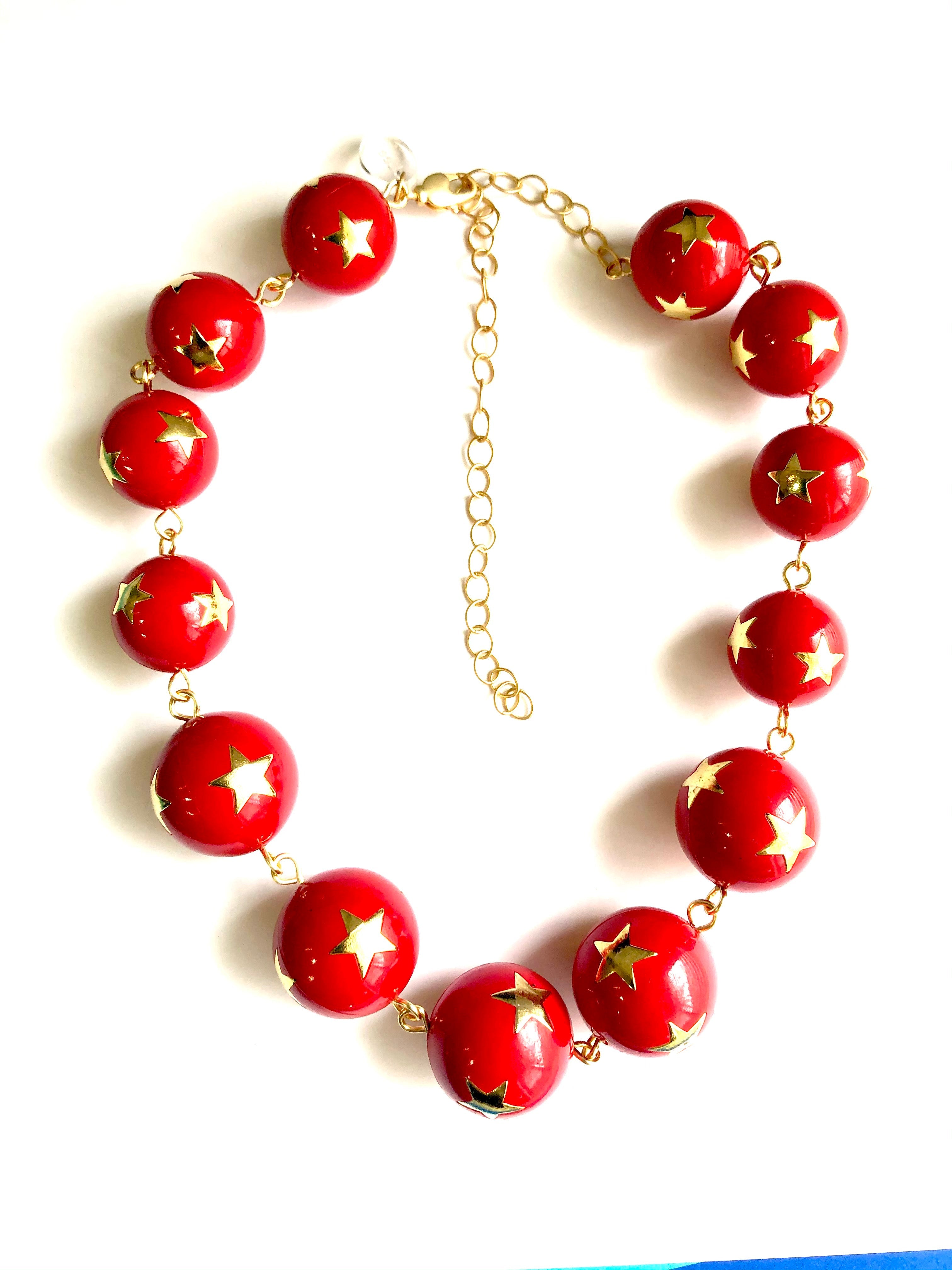 Red & Gold Superstar Beaded Amelia Necklace