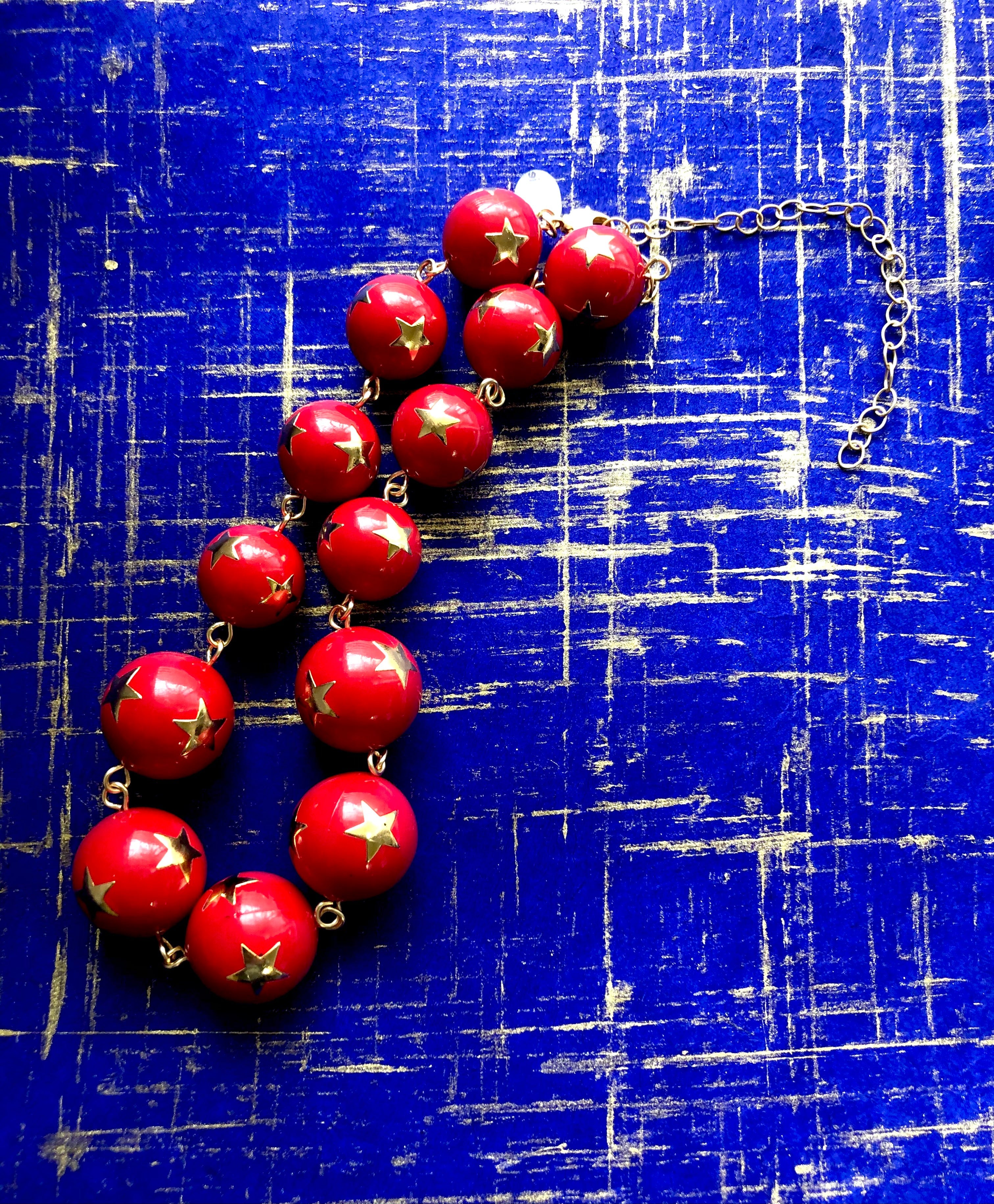 Red & Gold Superstar Beaded Amelia Necklace
