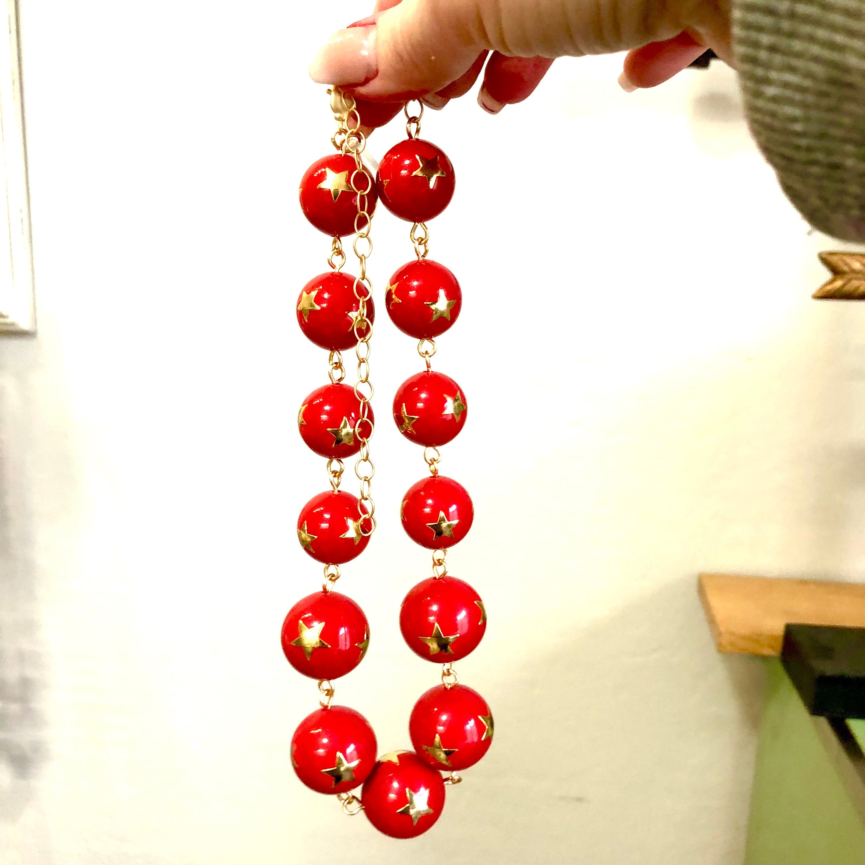 Red & Gold Superstar Beaded Amelia Necklace