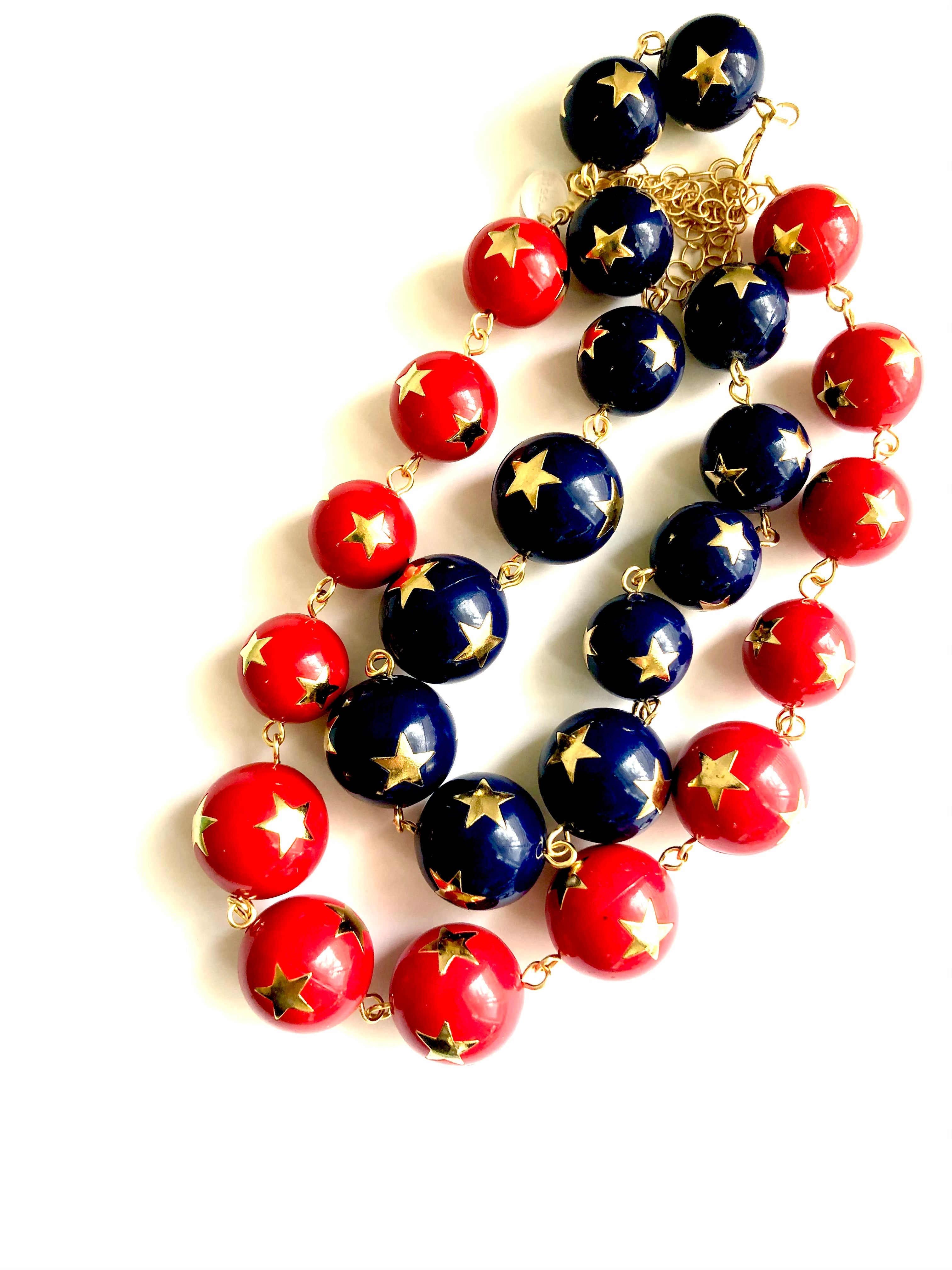 Red & Gold Superstar Beaded Amelia Necklace