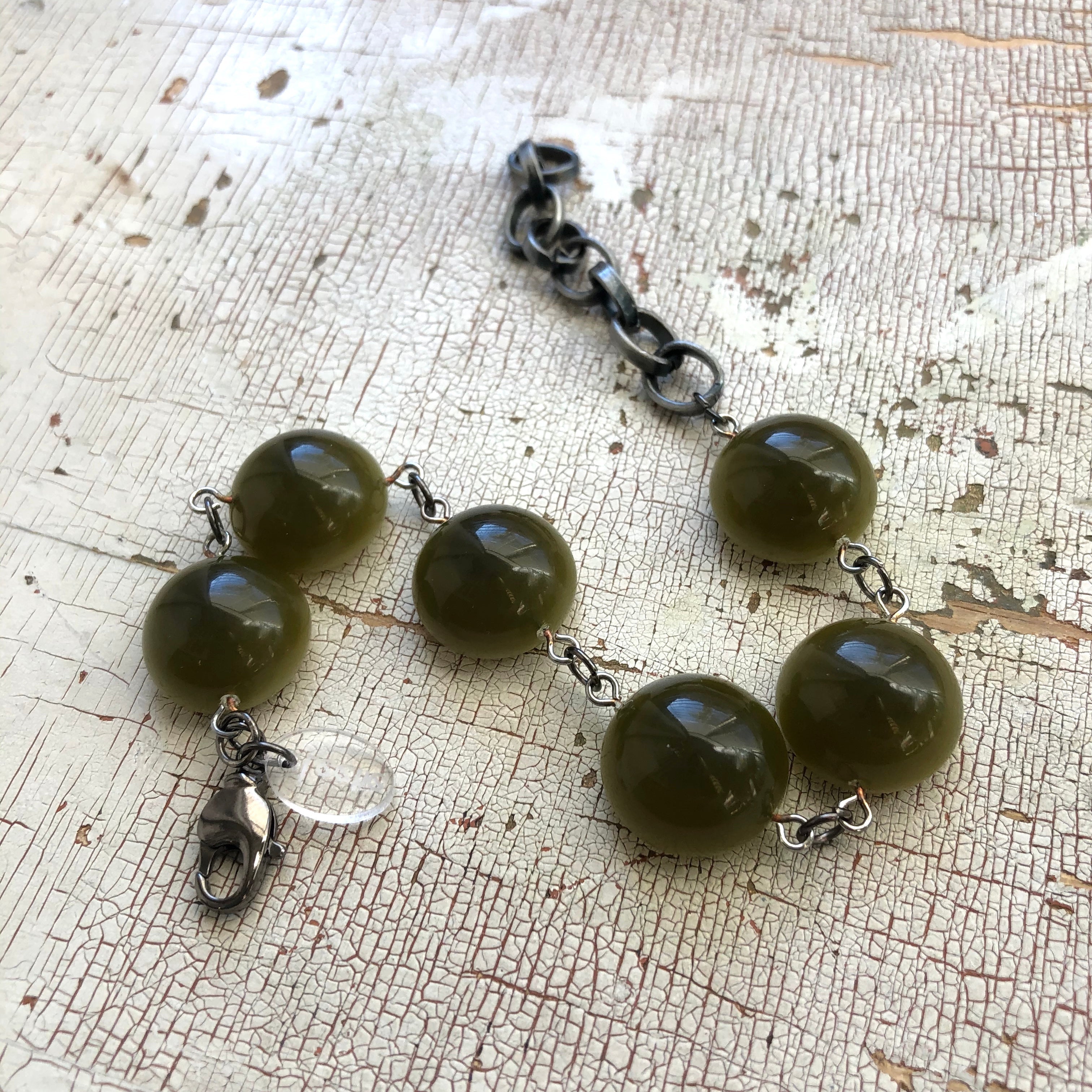 Olive Green Moonglow Disc Stations Bracelet