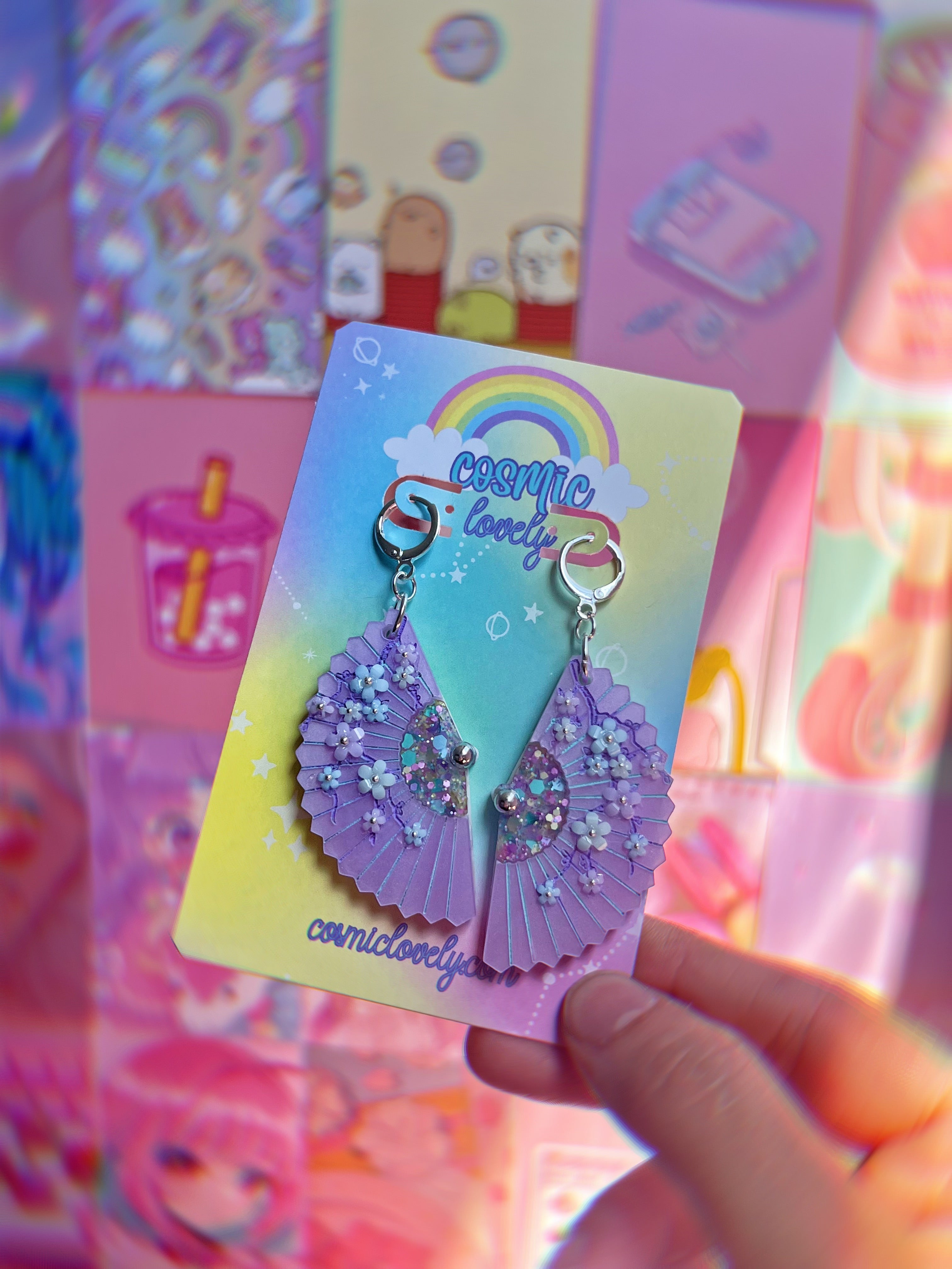 Lavender Spring Folding Fan Earrings