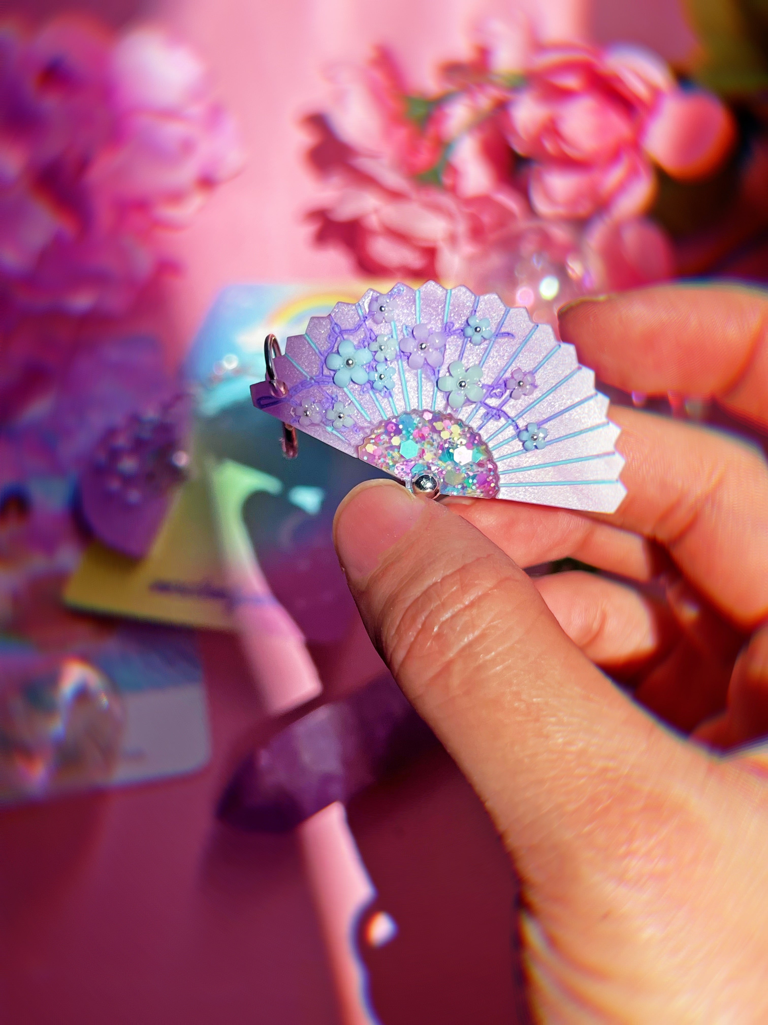 Lavender Spring Folding Fan Earrings