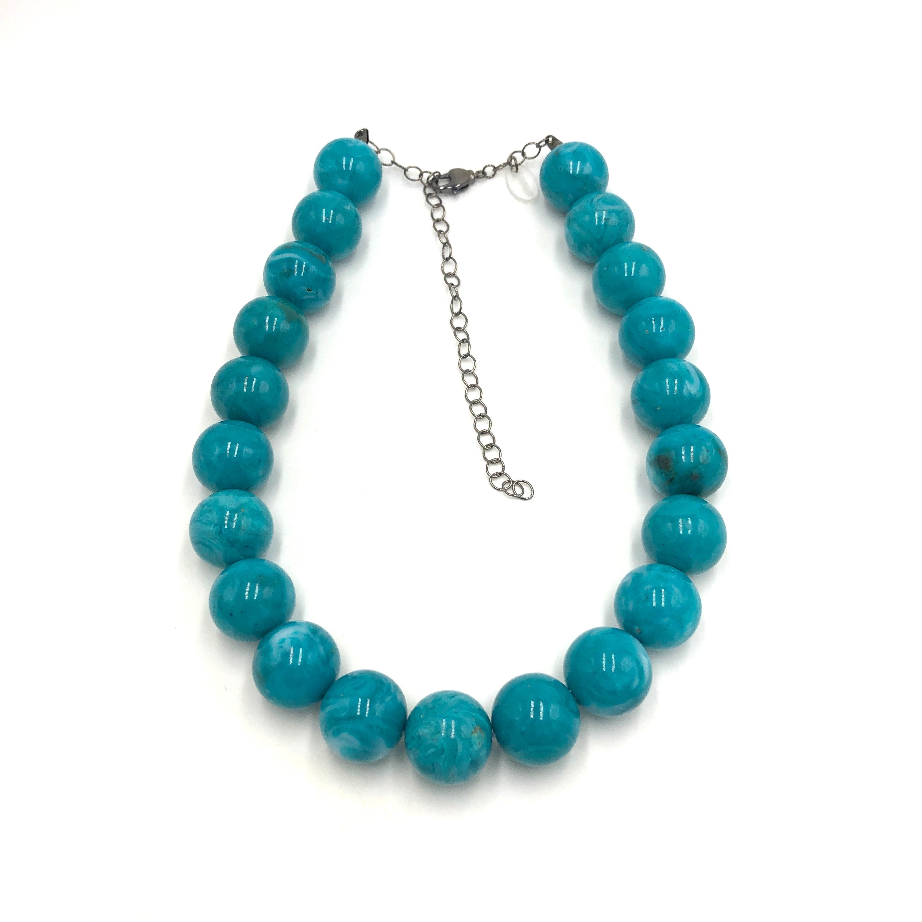 Deep Aqua Blue Marbled Marco Necklace