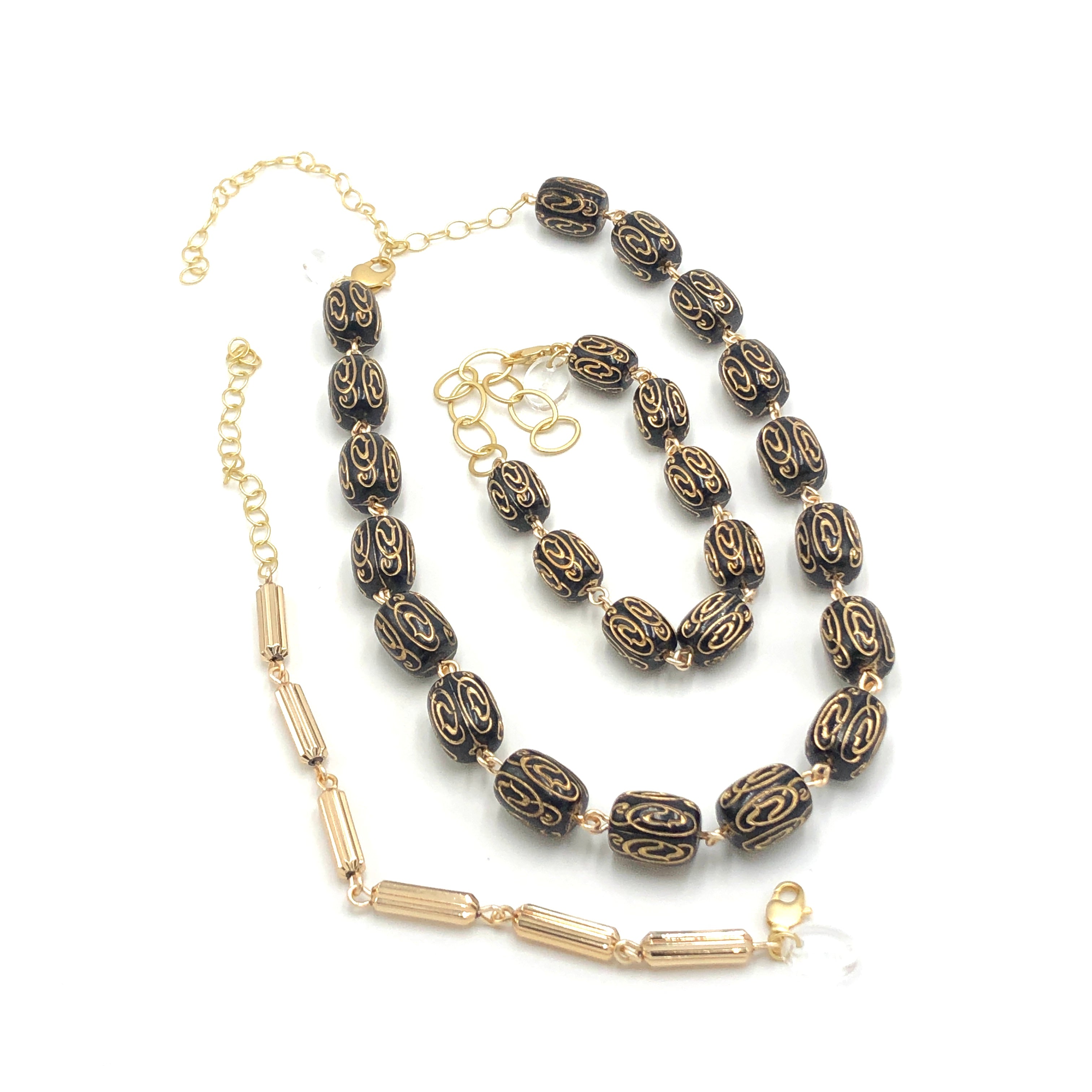 Black & Gold Etched Amelia Necklace