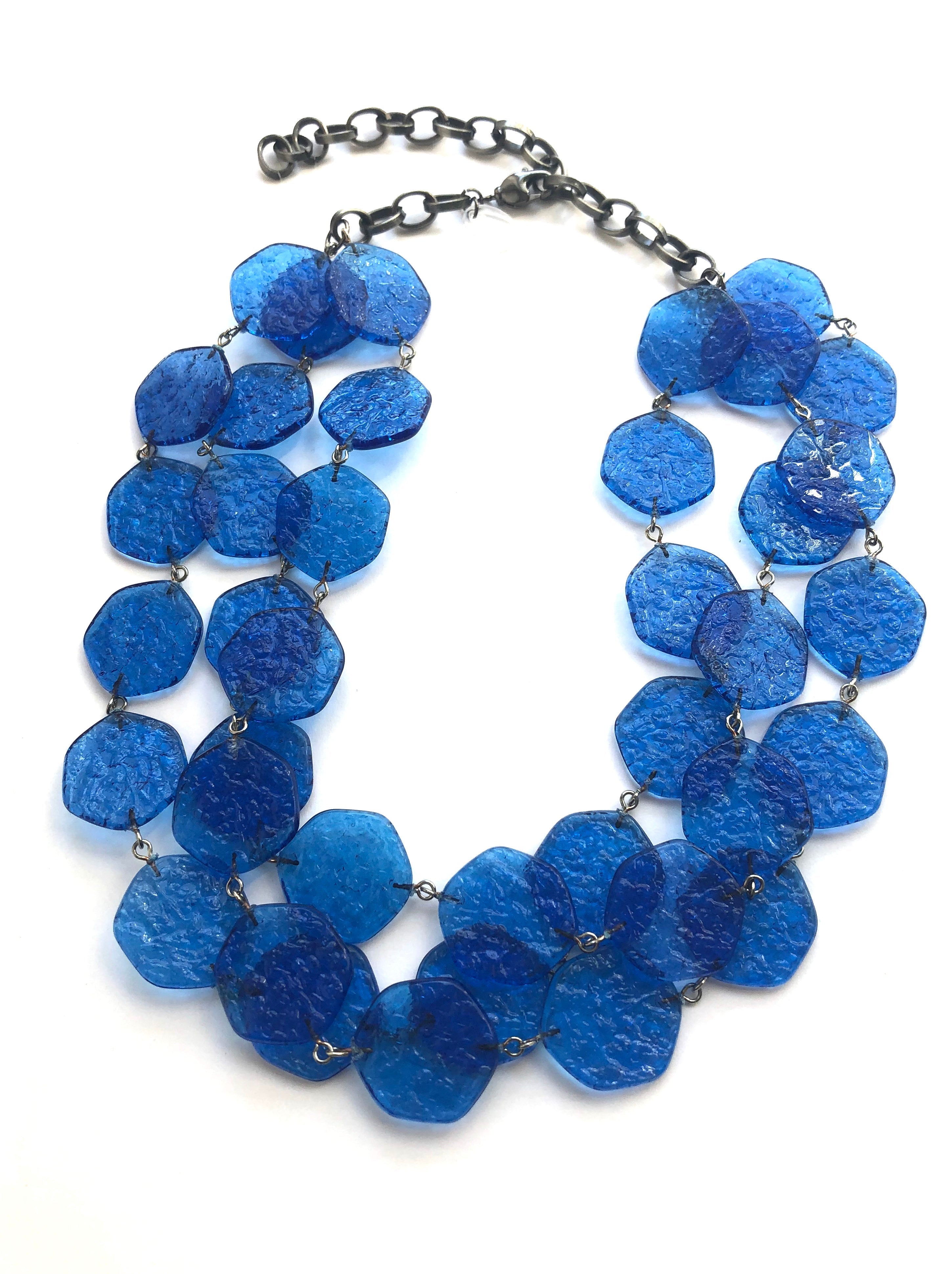 Aqua Blue 'Stained Glass' Ice Chip Necklace