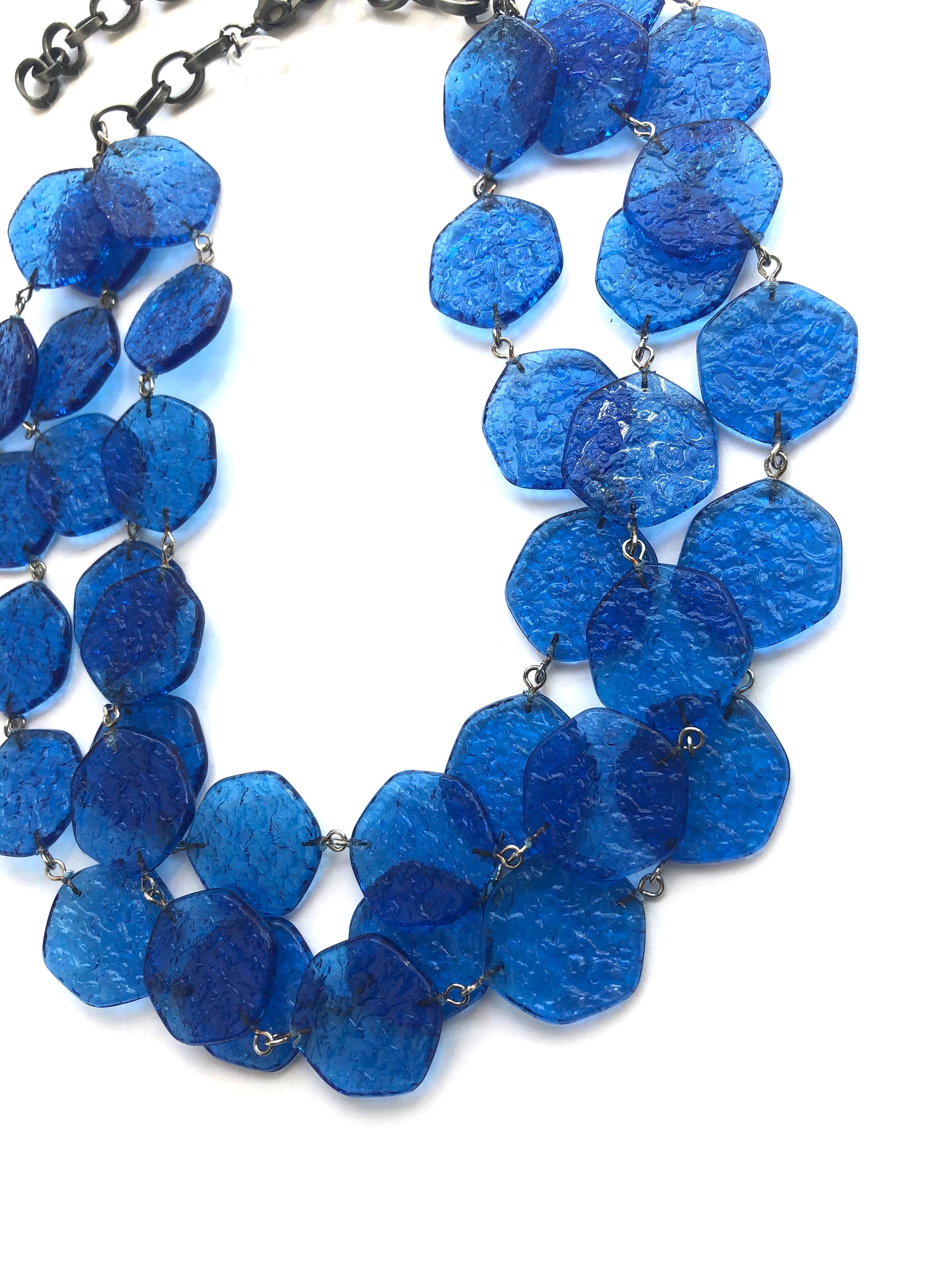 Aqua Blue 'Stained Glass' Ice Chip Necklace