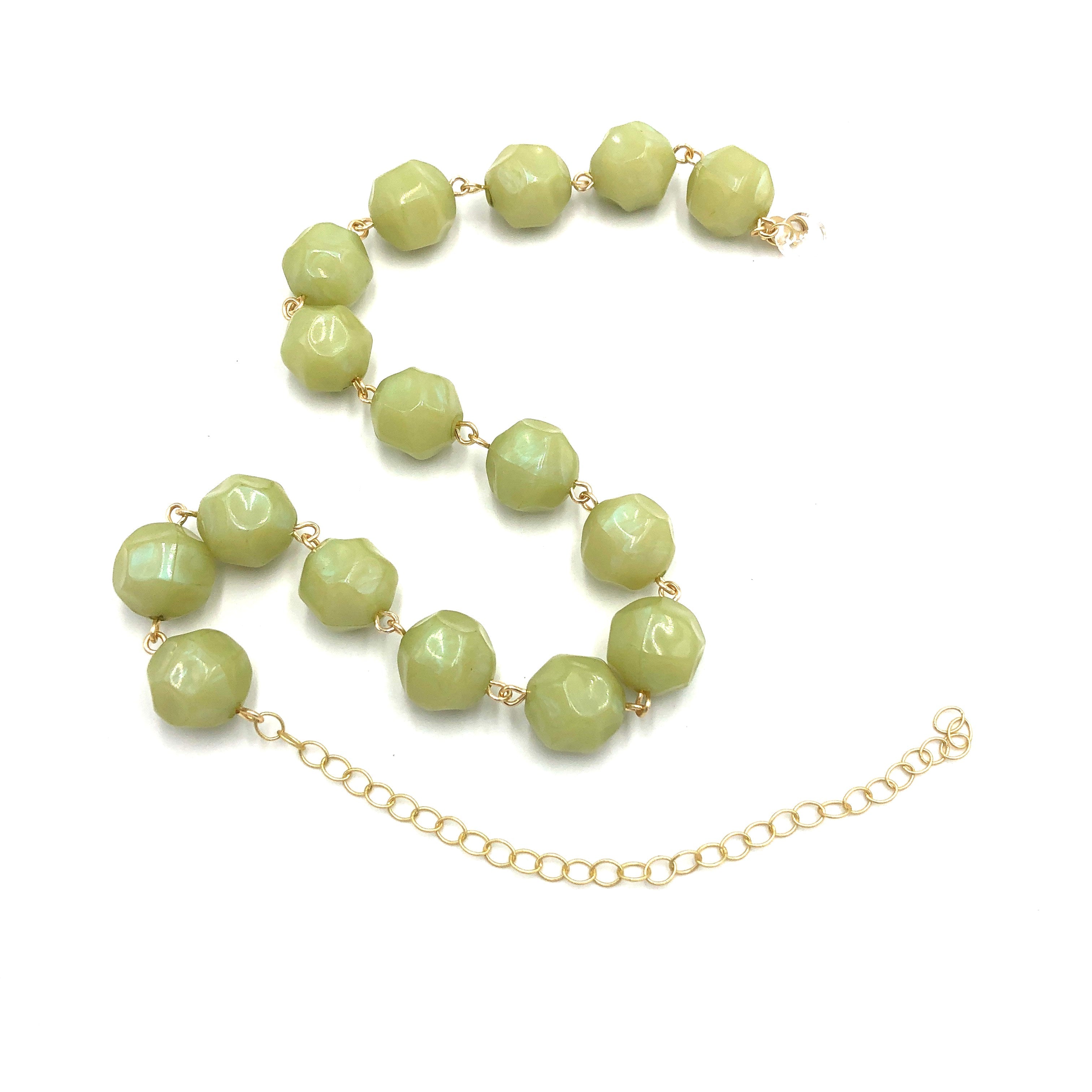 Olive Green Luster Beaded Amelia Necklace