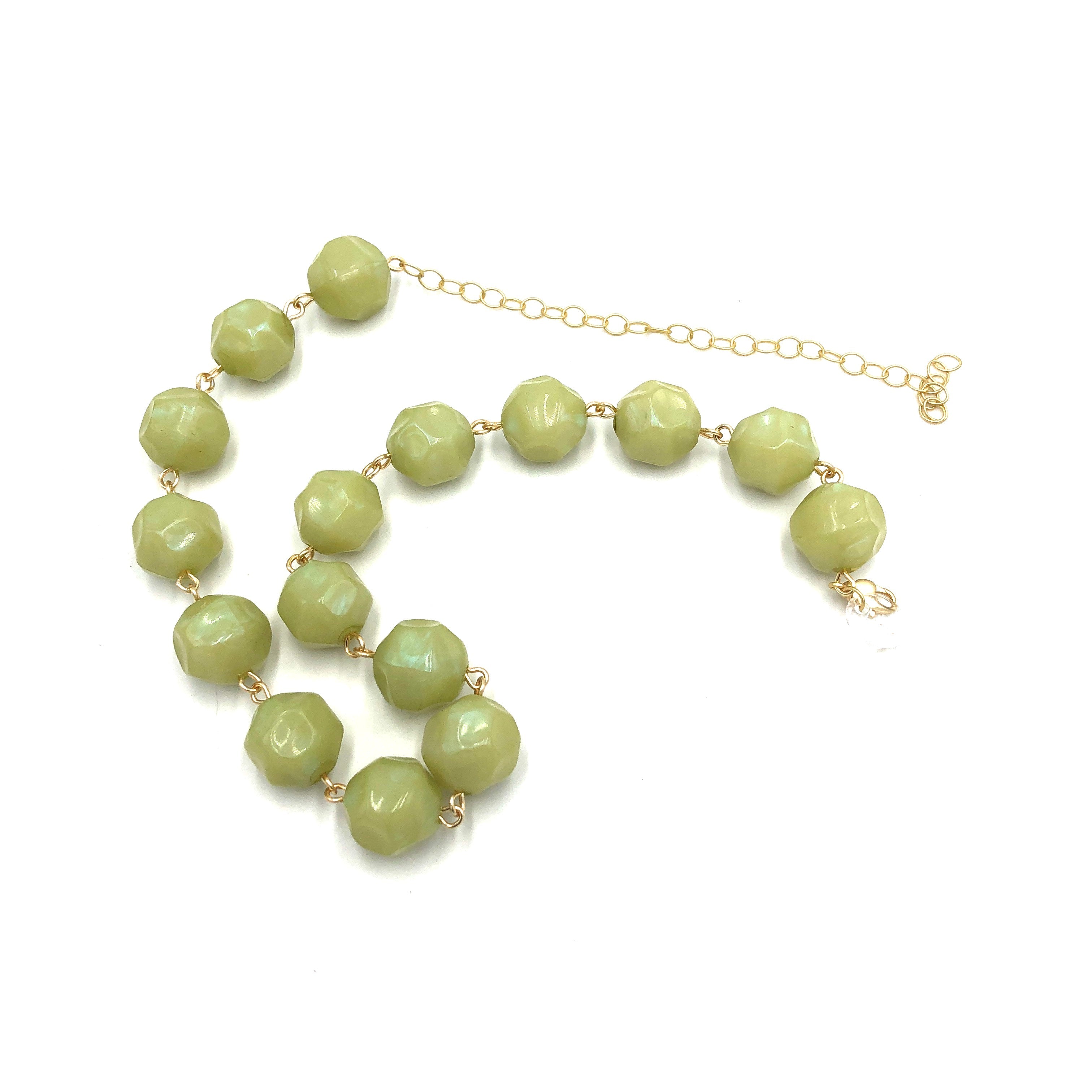 Olive Green Luster Beaded Amelia Necklace