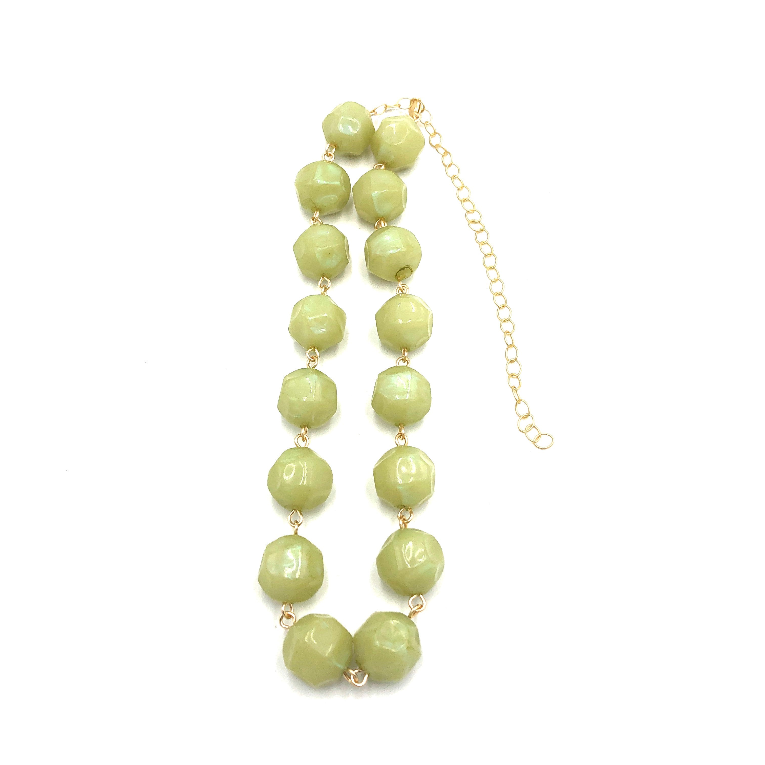 Olive Green Luster Beaded Amelia Necklace