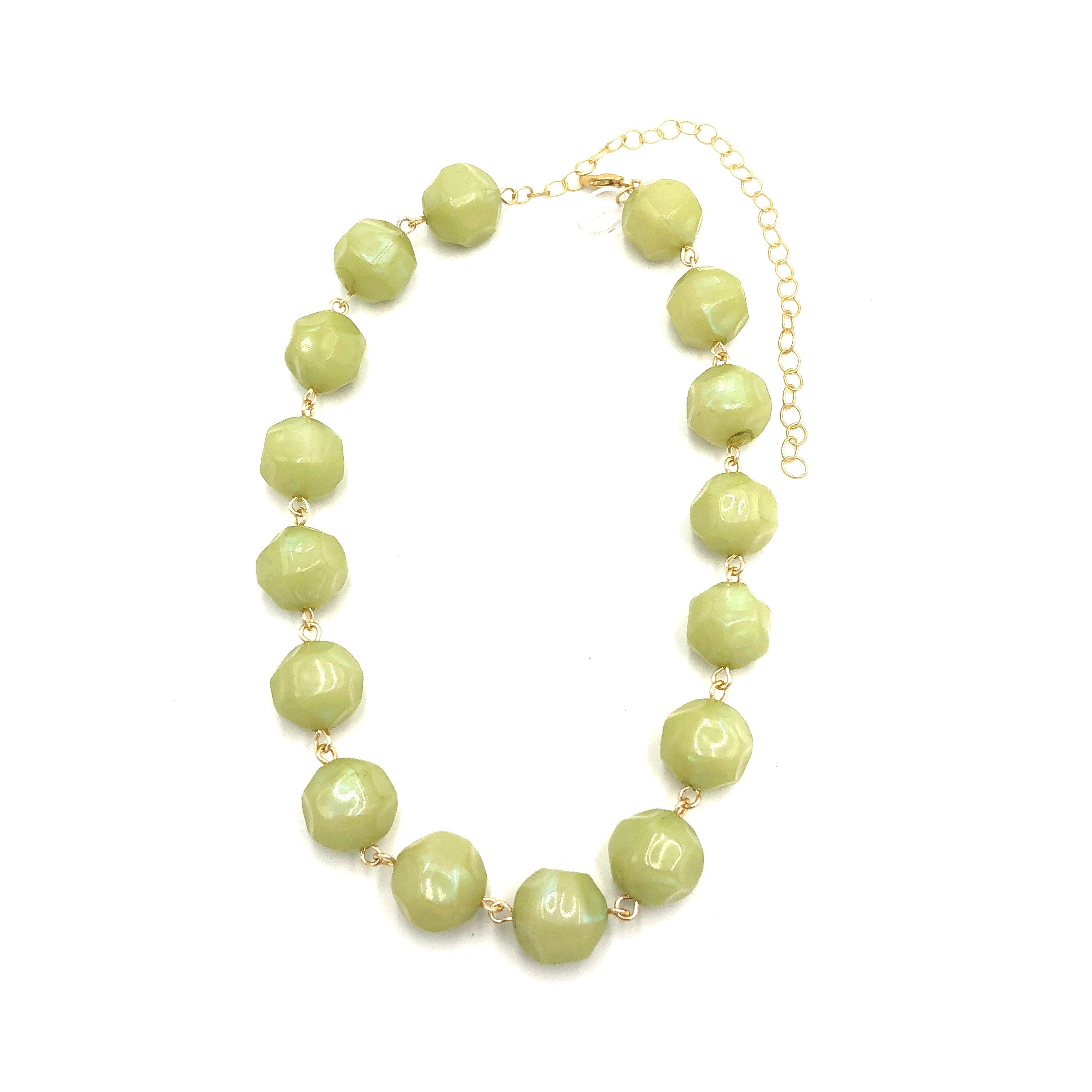 Olive Green Luster Beaded Amelia Necklace