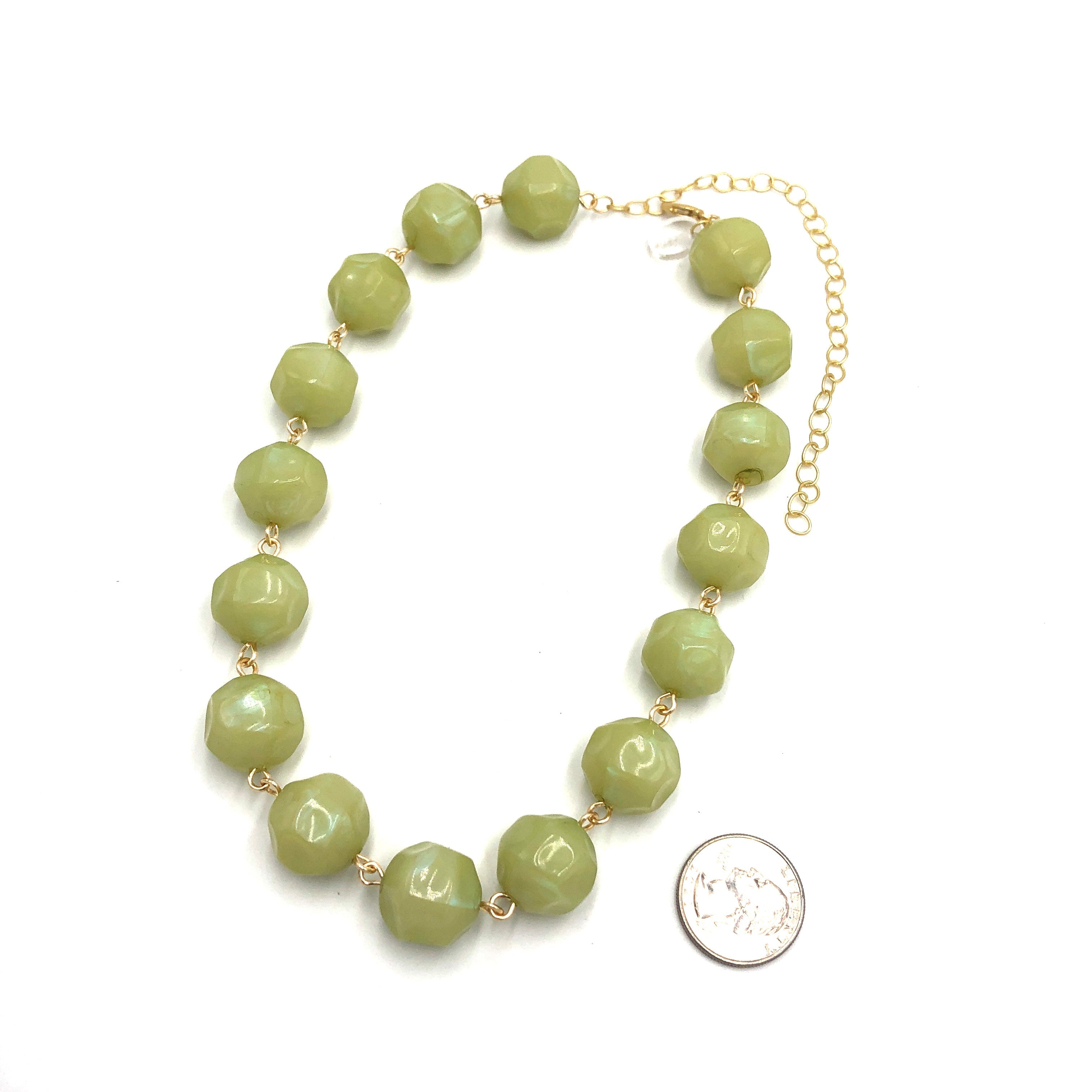 Olive Green Luster Beaded Amelia Necklace