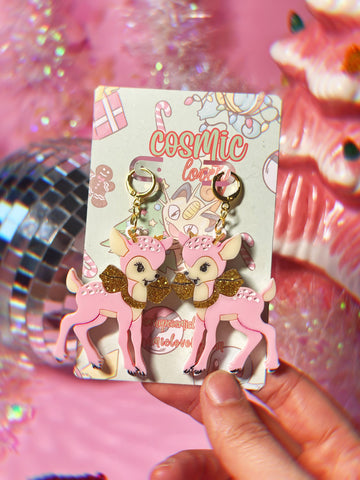Retro Pink Christmas Deer Earrings