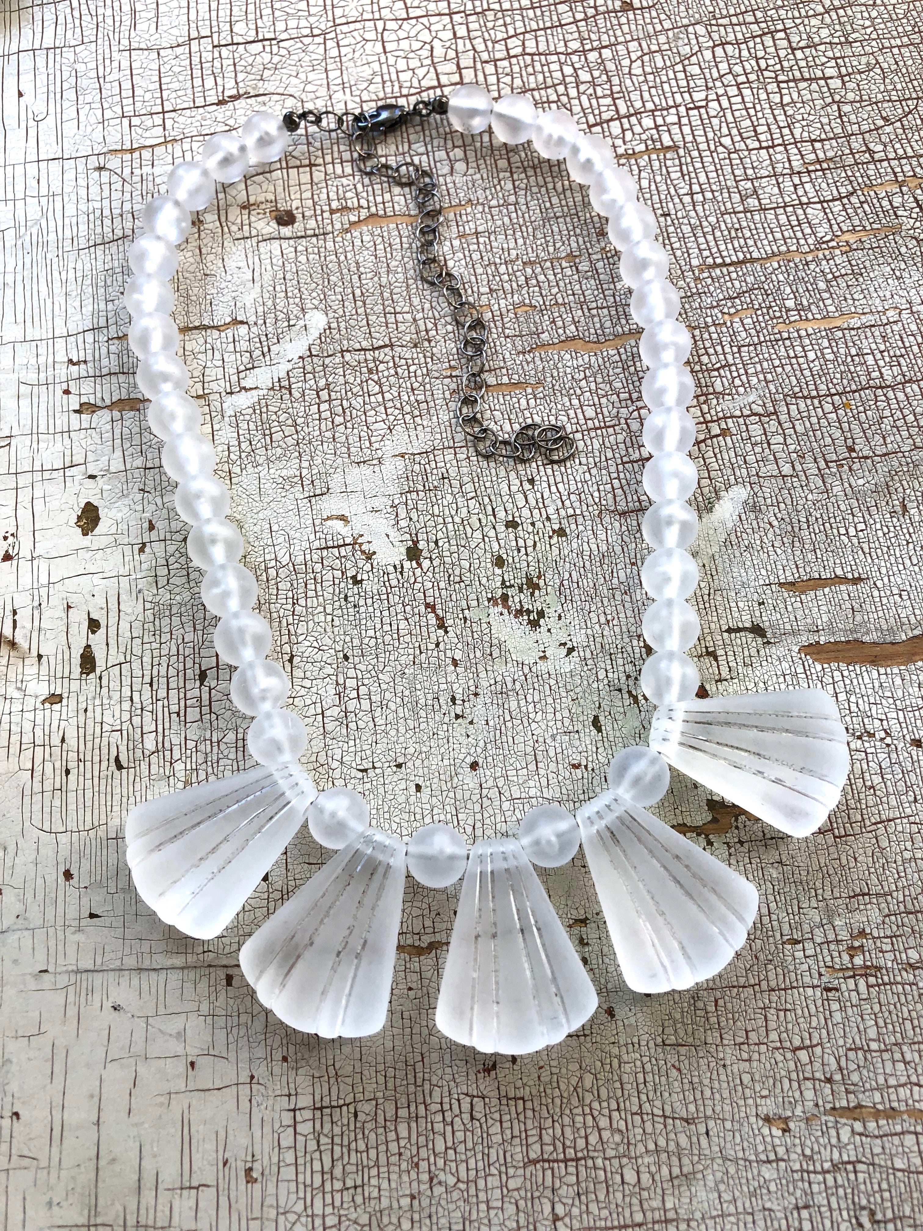 Clear Art Deco Frosted Lucite Collar Necklace