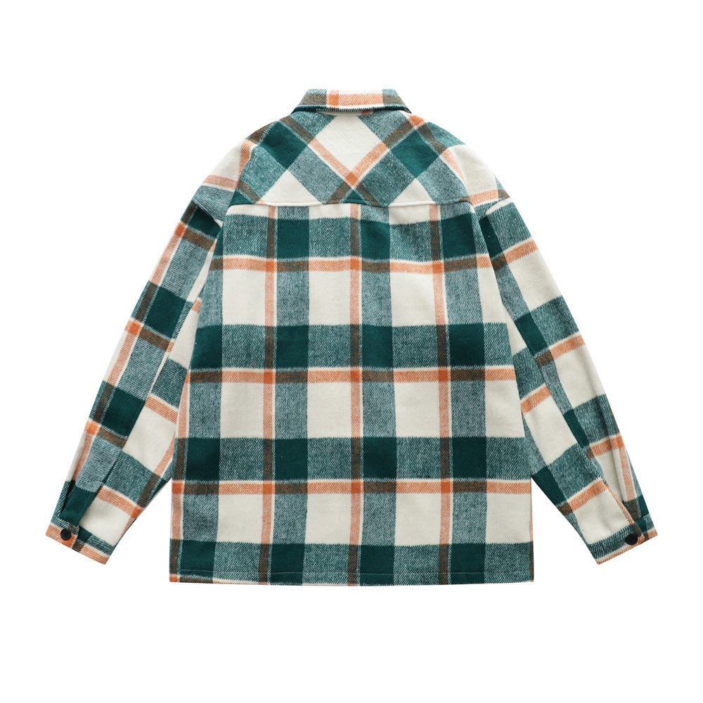 Retro Men's Jacket, Turn-down Collar Plaid Long Sleeve Casual Loose Fit Trendy Outwear for Men