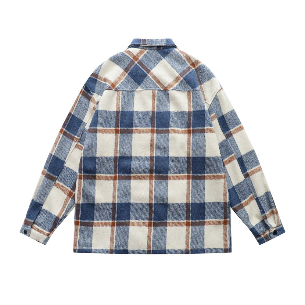 Retro Men's Jacket, Turn-down Collar Plaid Long Sleeve Casual Loose Fit Trendy Outwear for Men