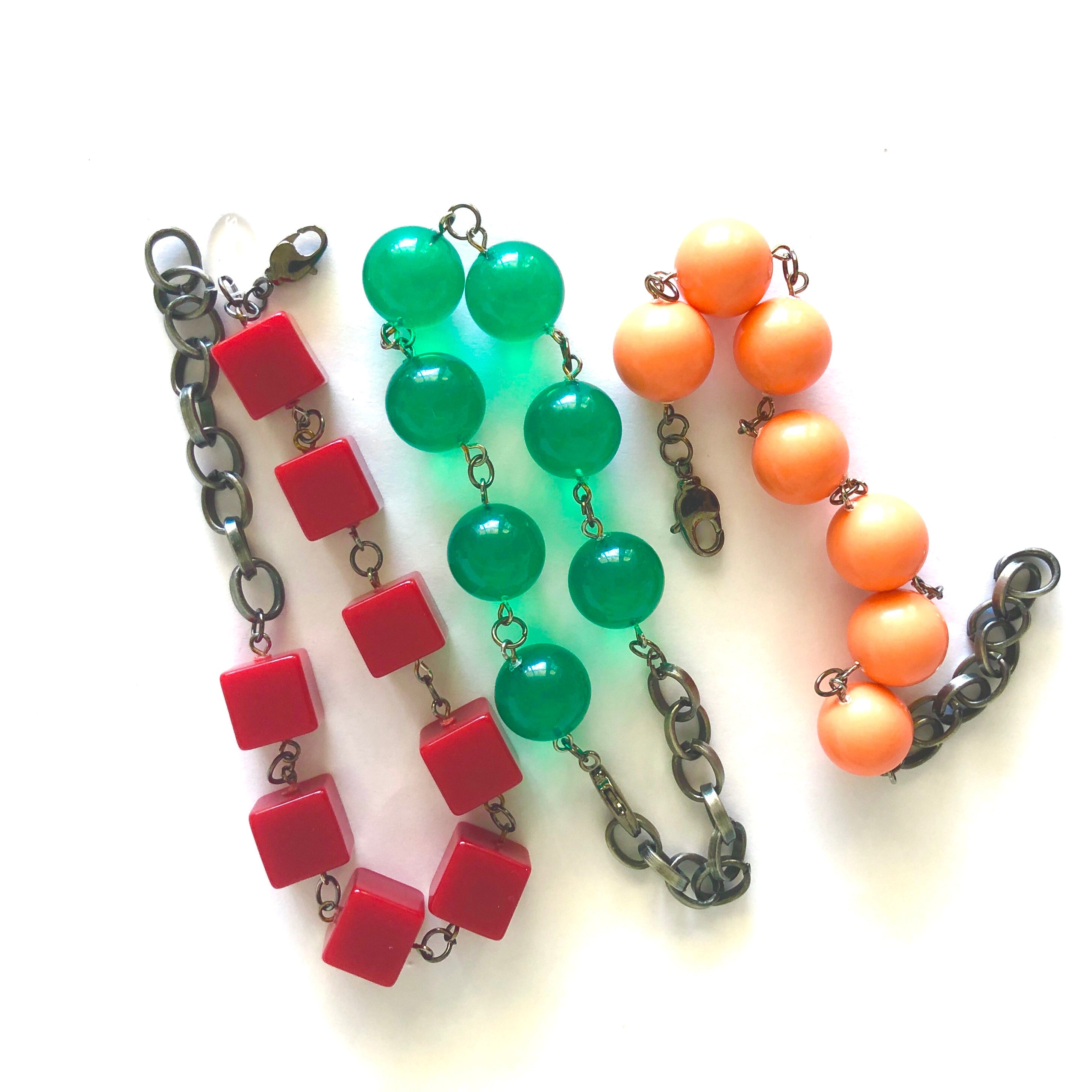 Red Lucite Cube Stations Bracelet