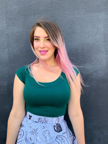 Retro Boat Neck Top in Hunter Green