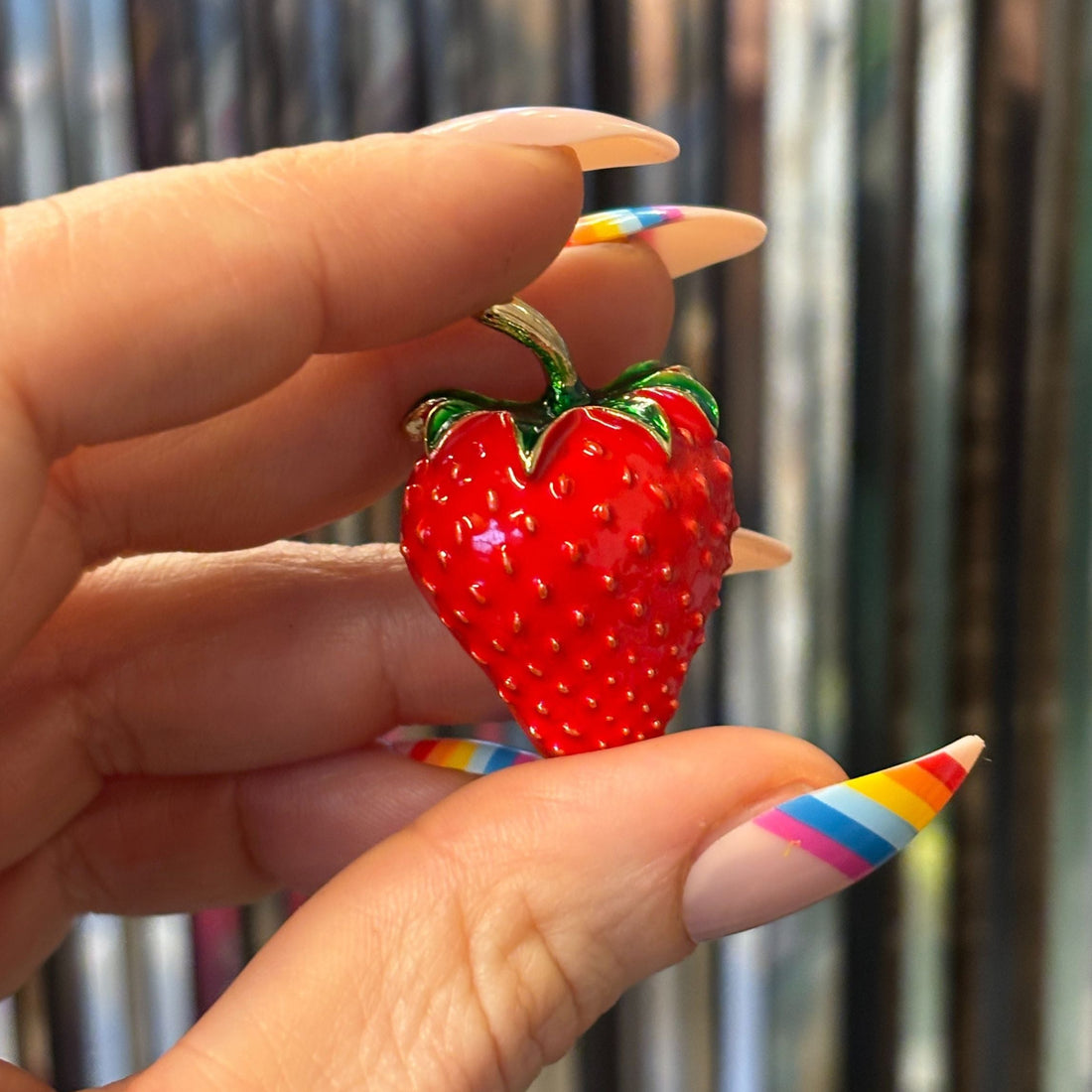 Red Strawberry Brooch | 1.4" Pin in Metal Alloy with Gold Finish