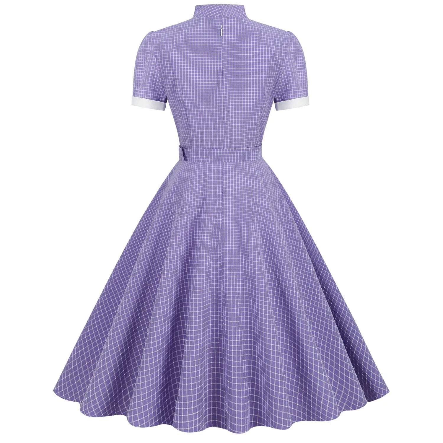 Women Vintage Gingham Dress V-Neck 1950s Swing Dress Rockabilly Cocktail Tea Party Dress WIth Belt Casual Dress Plaid Dress