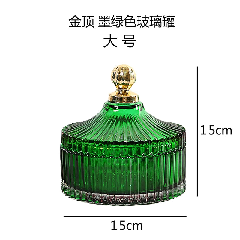 "Emerald Regency" Embossed Green Glass Jewelry & Candy Box