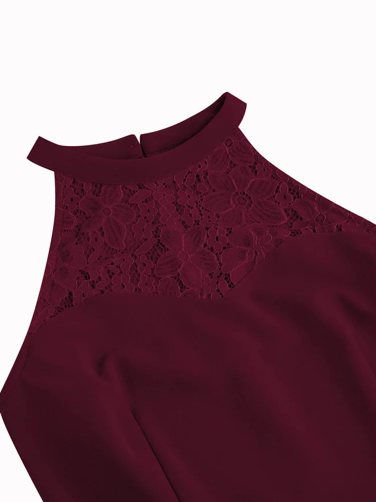 Lace Yoke Halter Fit & Flare Dress
