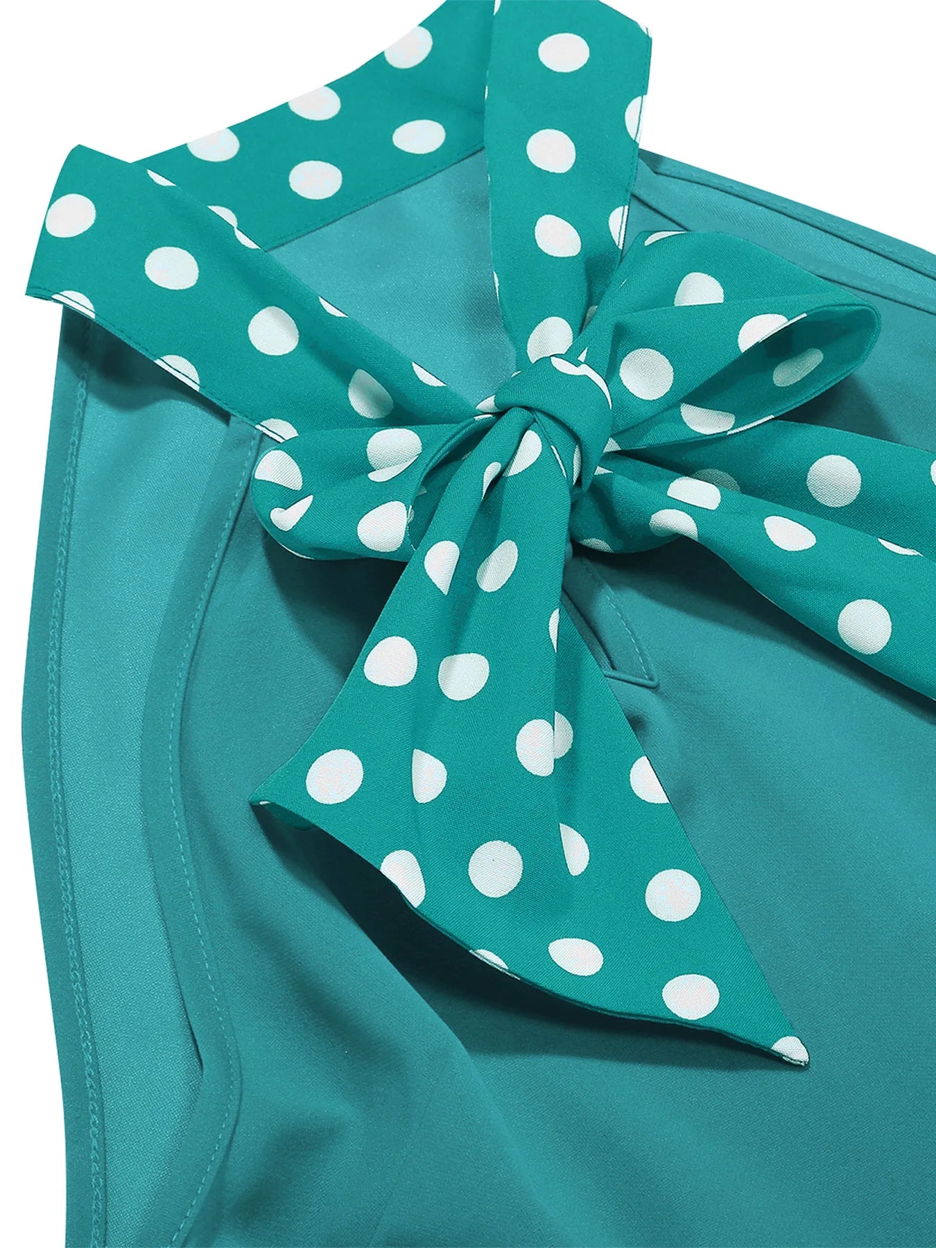 Halter Neck Polka Dot Midi Dress with Bow and Belt